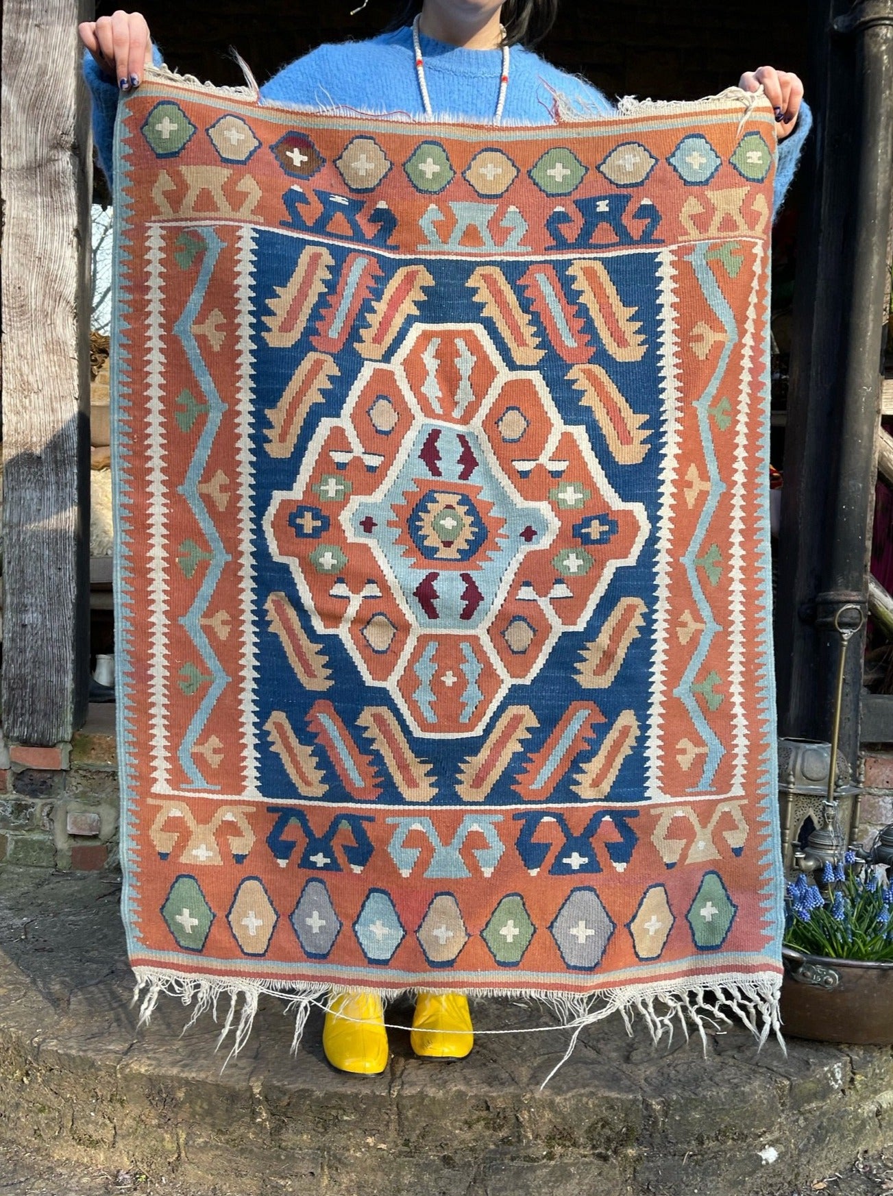 Vintage Orange & Blue Kilim Rug