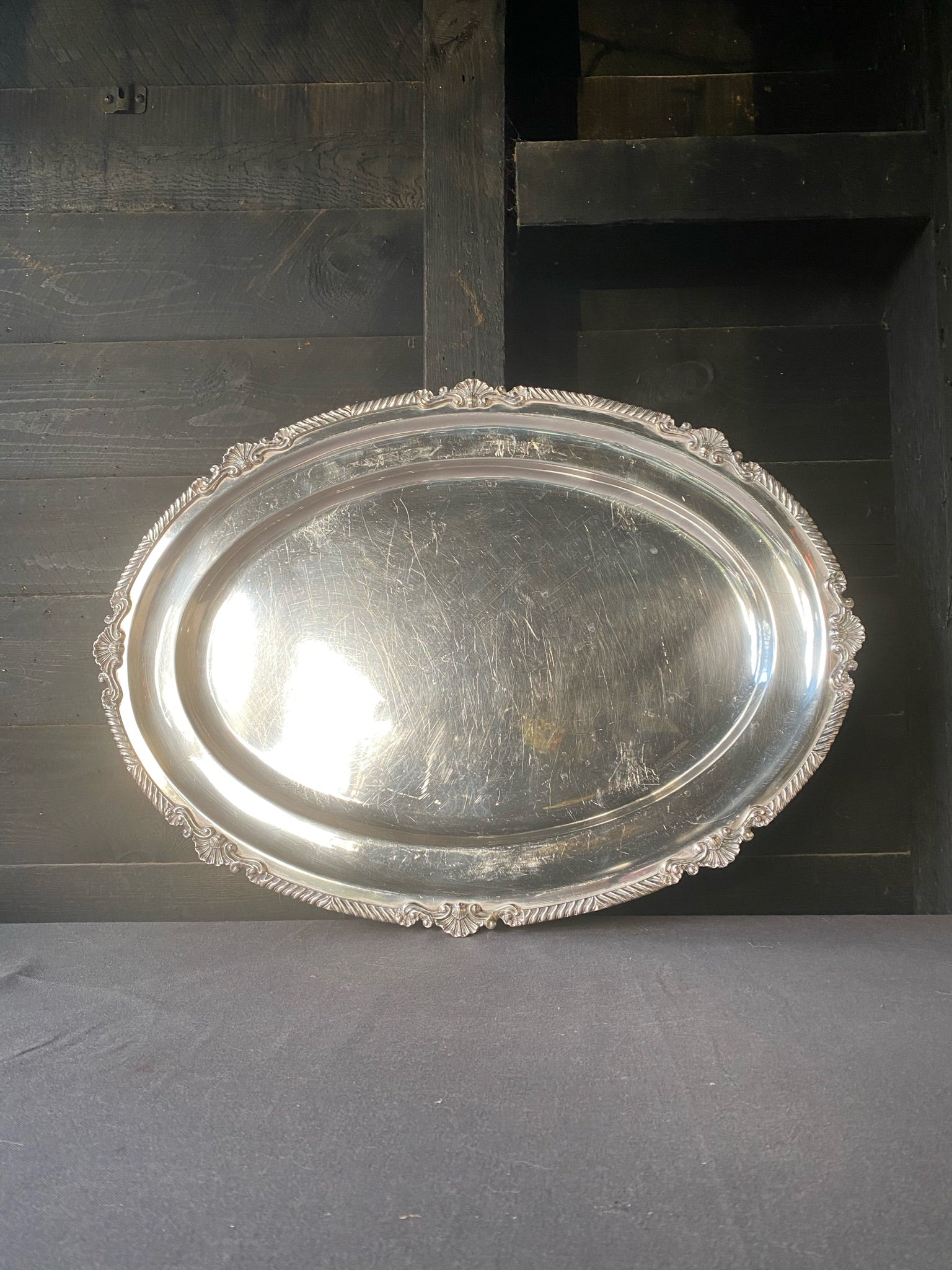 Large Silver Plated Ornate Oval Tray