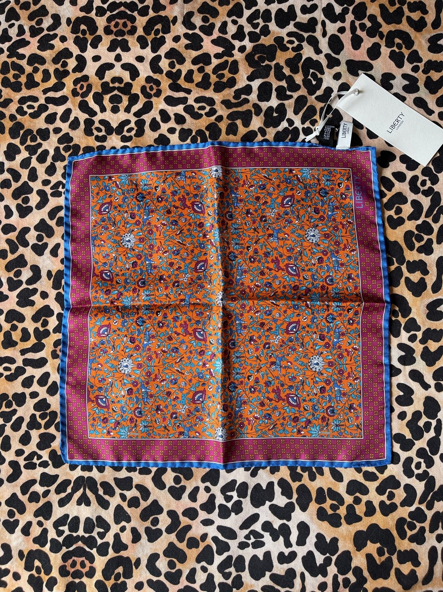 Liberty Orange Print Imran Silk Pocket Square
