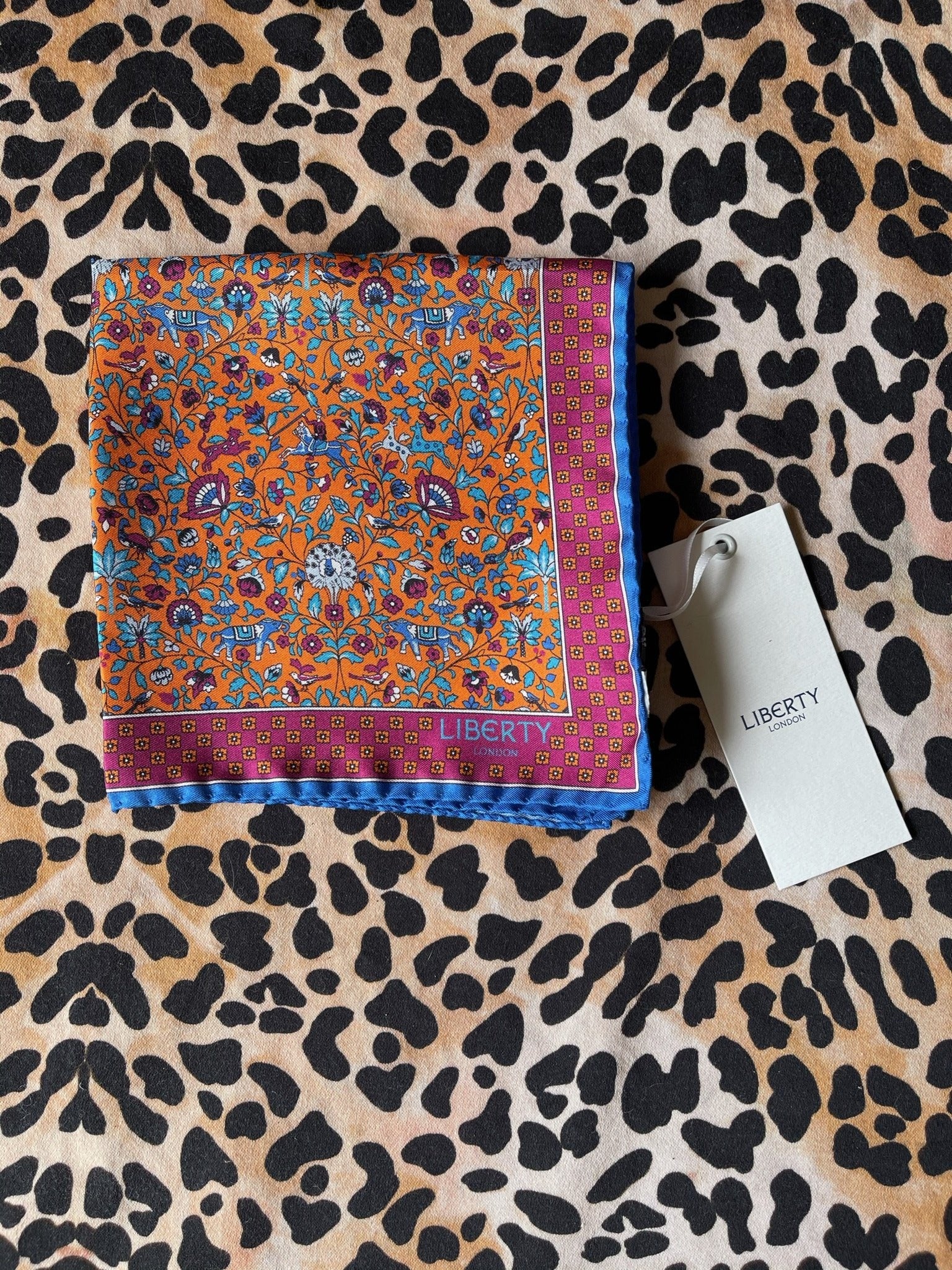 Liberty Orange Print Imran Silk Pocket Square