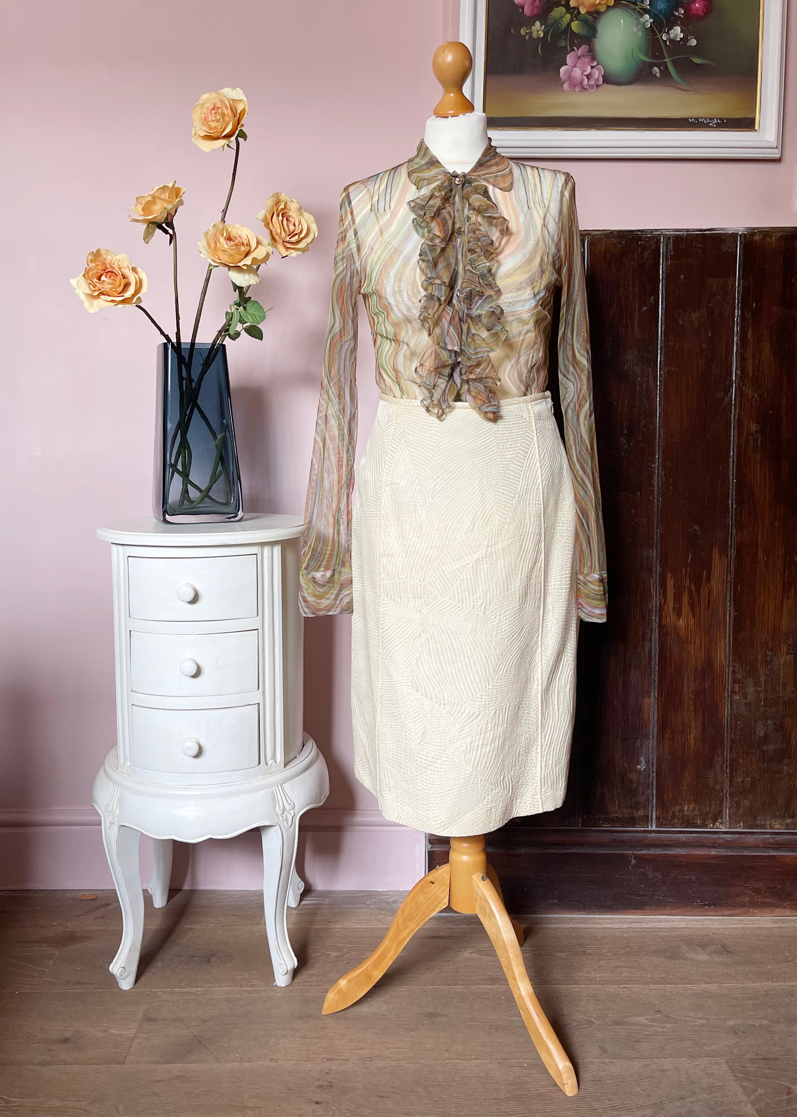 Albert Nipon Cream Textured Skirt