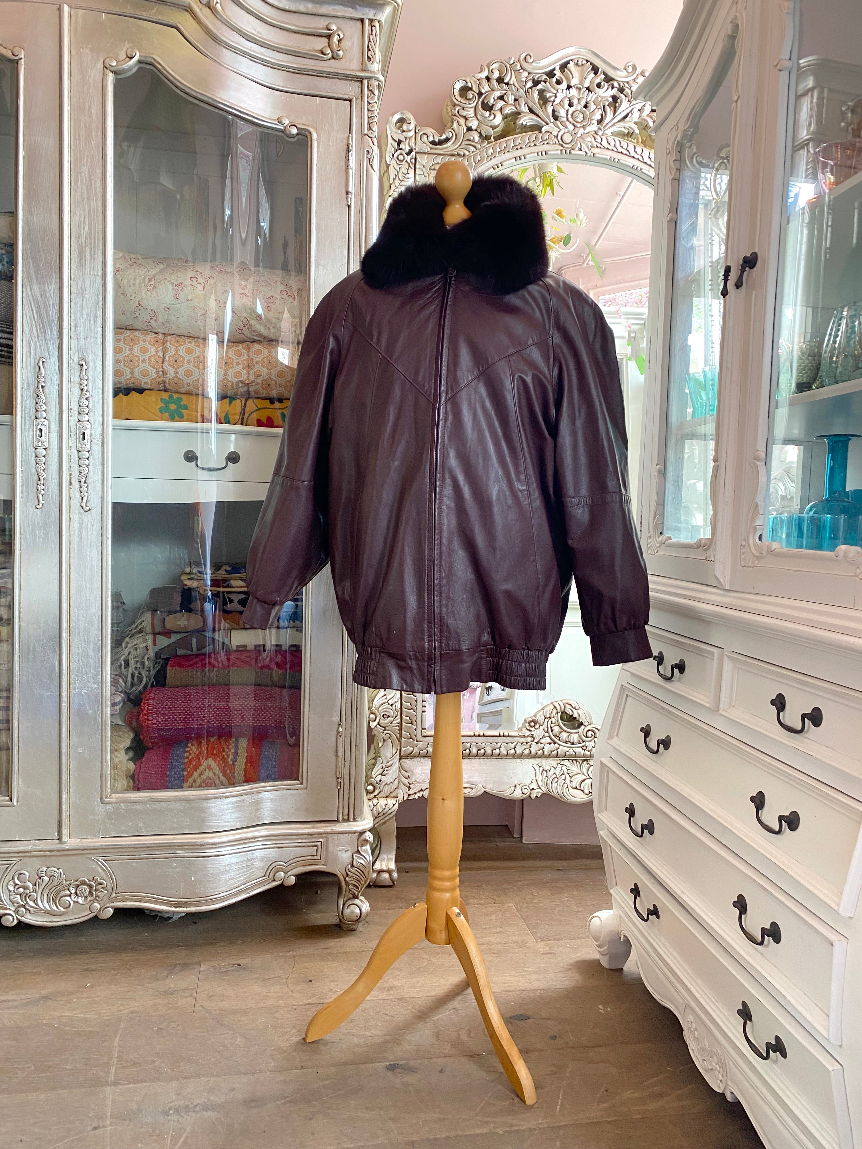Burgundy Fur Lined Bomber Jacket