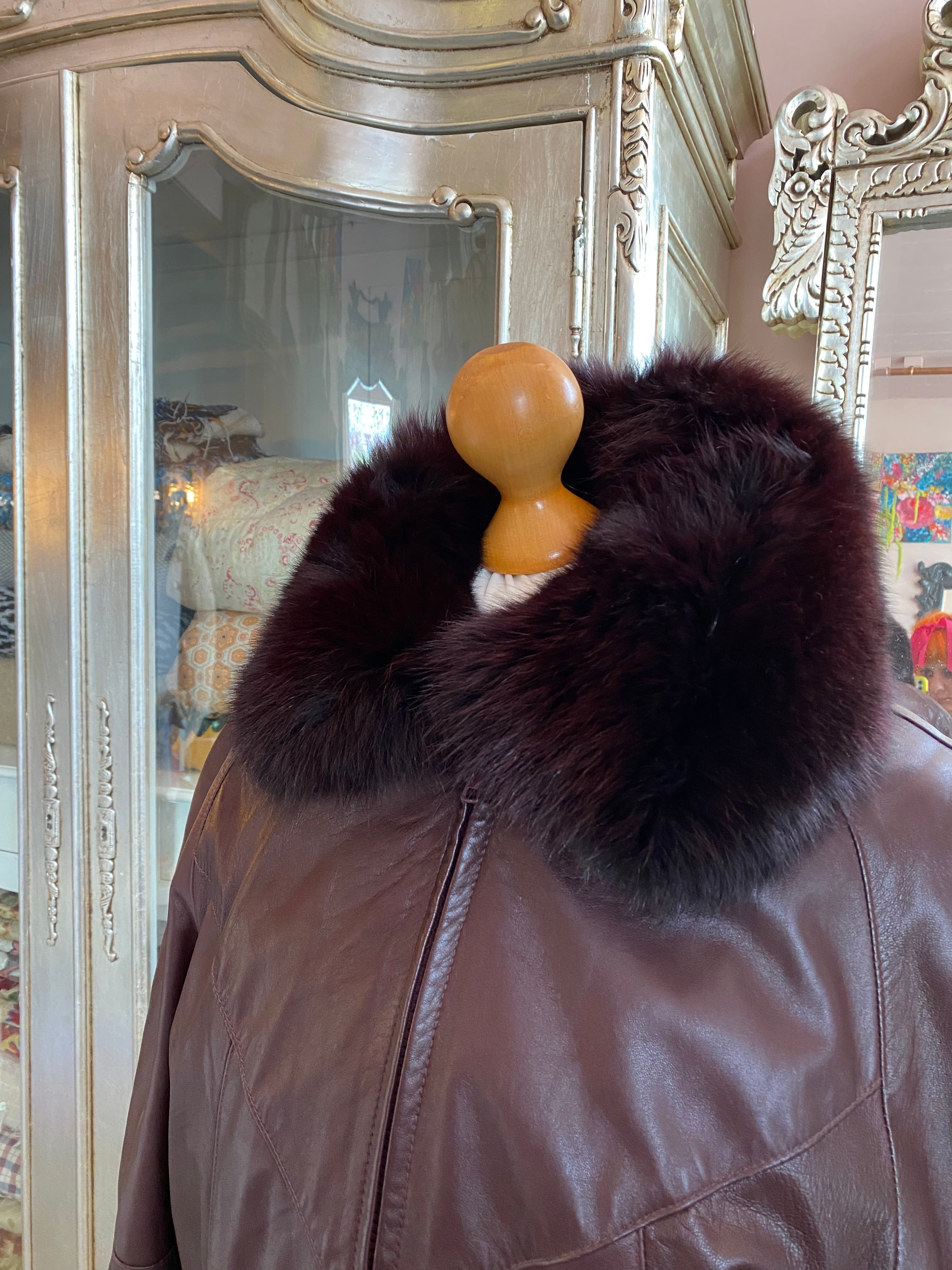 Burgundy Fur Lined Bomber Jacket