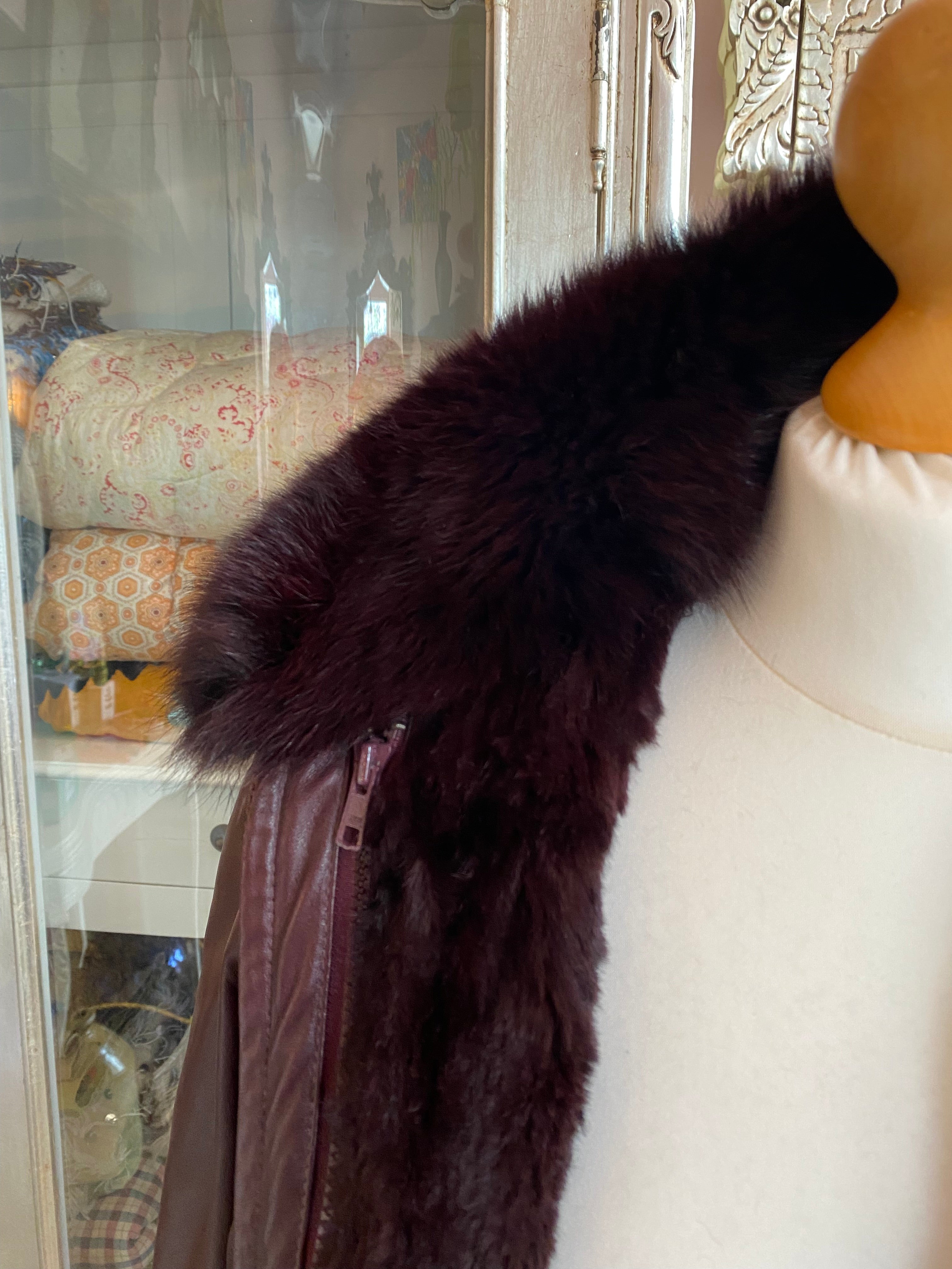 Burgundy Fur Lined Bomber Jacket