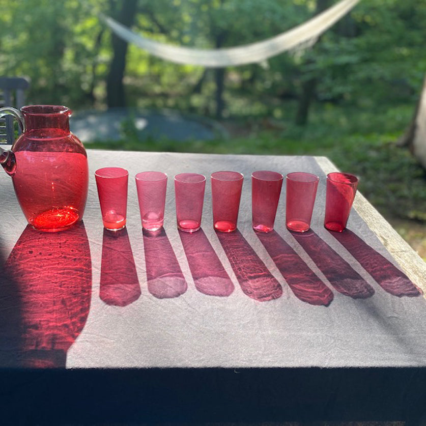 Cranberry Glass Jug & Tumblers