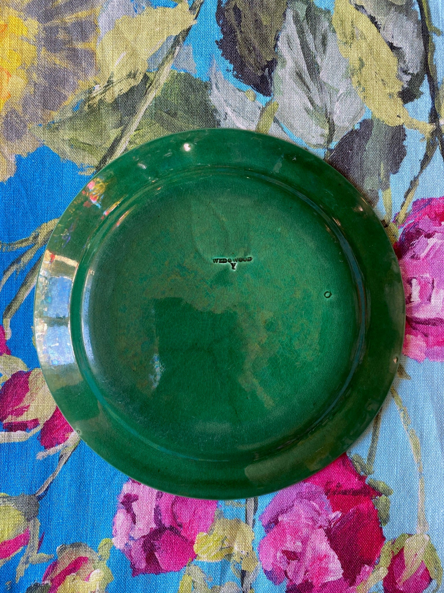 Antique Wedgwood Green Majolica Grape Leaf & Basket Plate