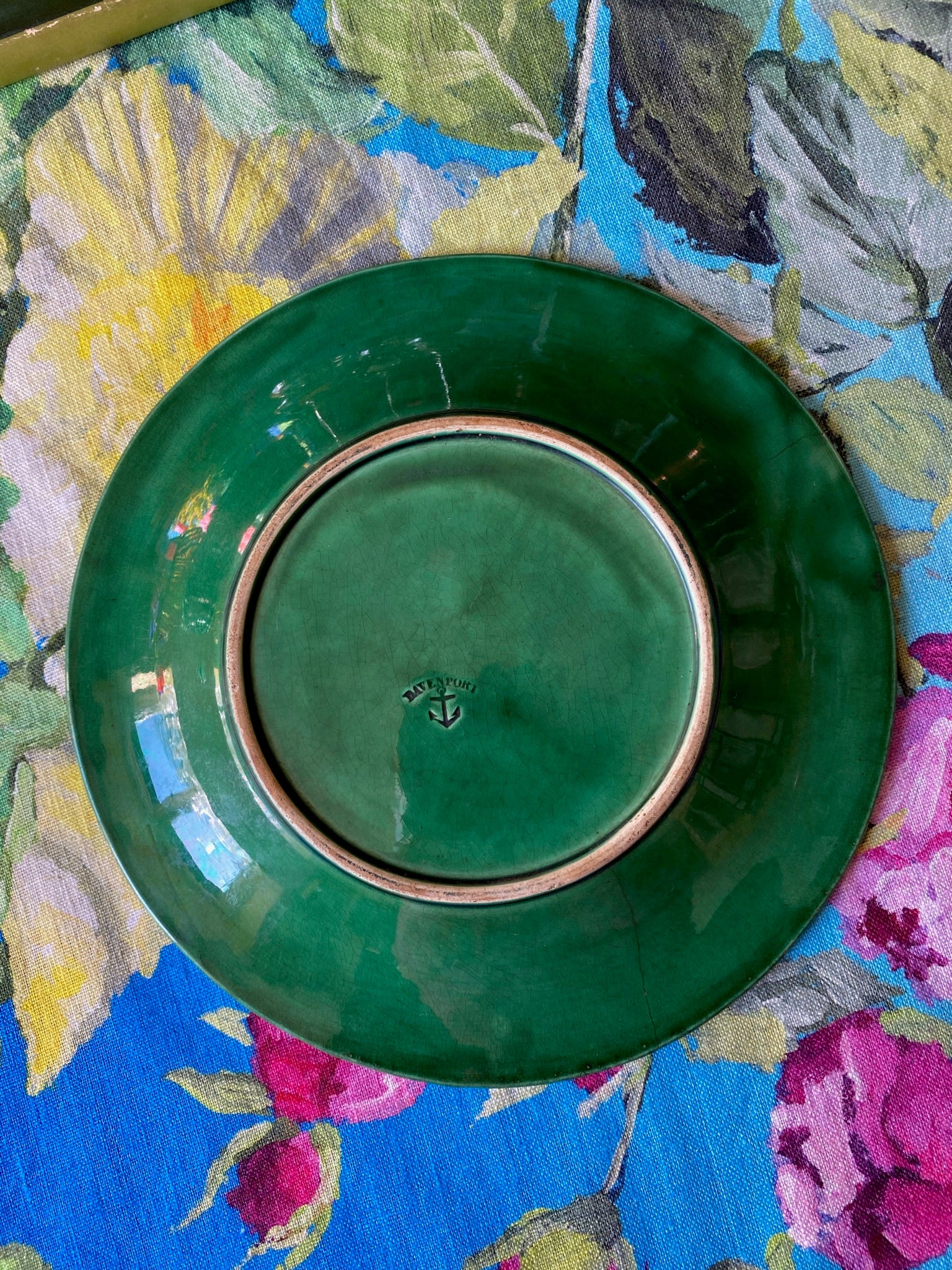 Antique Davenport Green Majolica Grape Leaf & Basket Set of 3 Plates