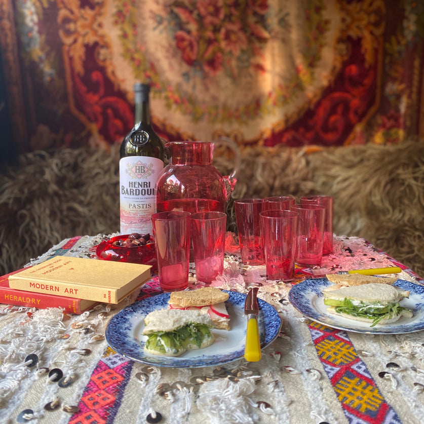 Cranberry Glass Jug & Tumblers