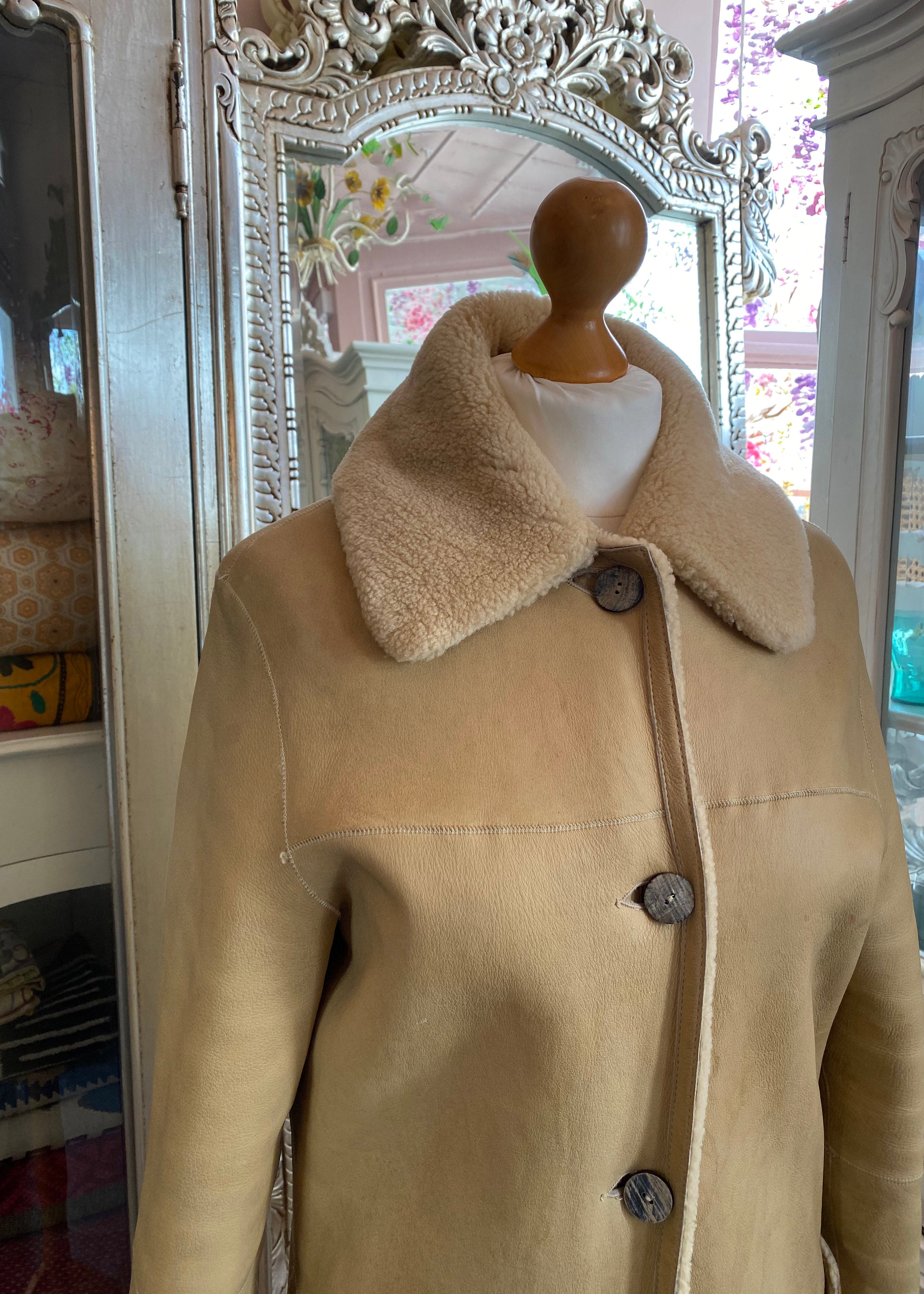 Reversible Cream Suede Sheepskin Coat