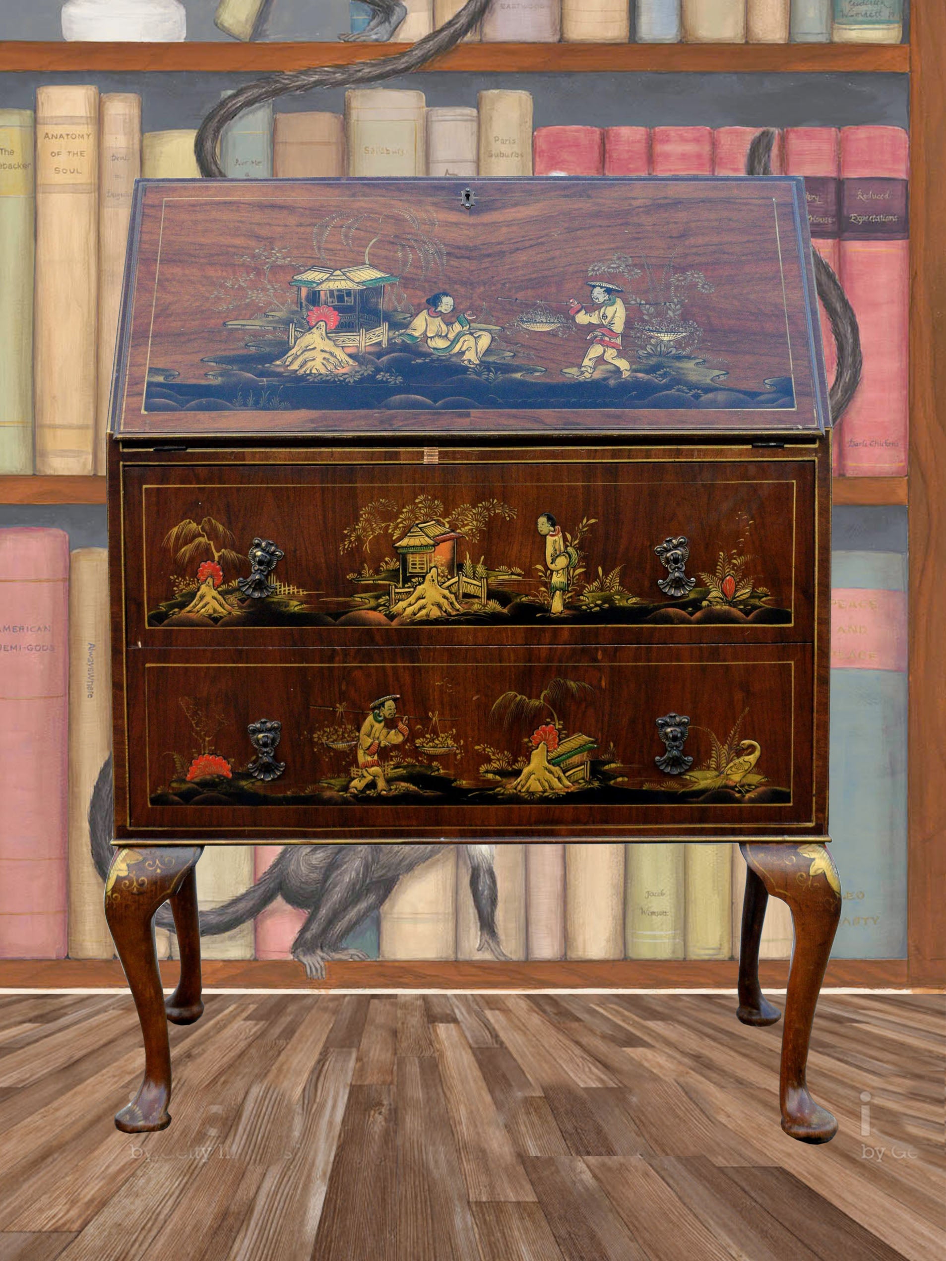 Antique Hand-painted Mahogany Bureau