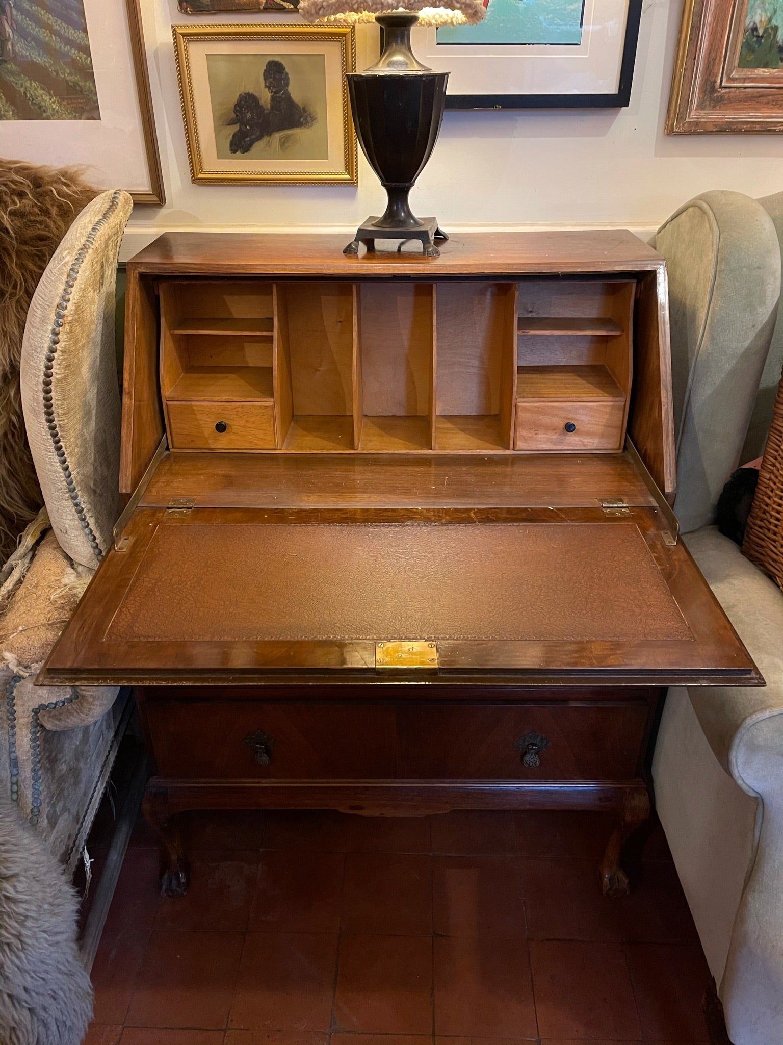 Antique Queen Anne Walnut Burr Bureau