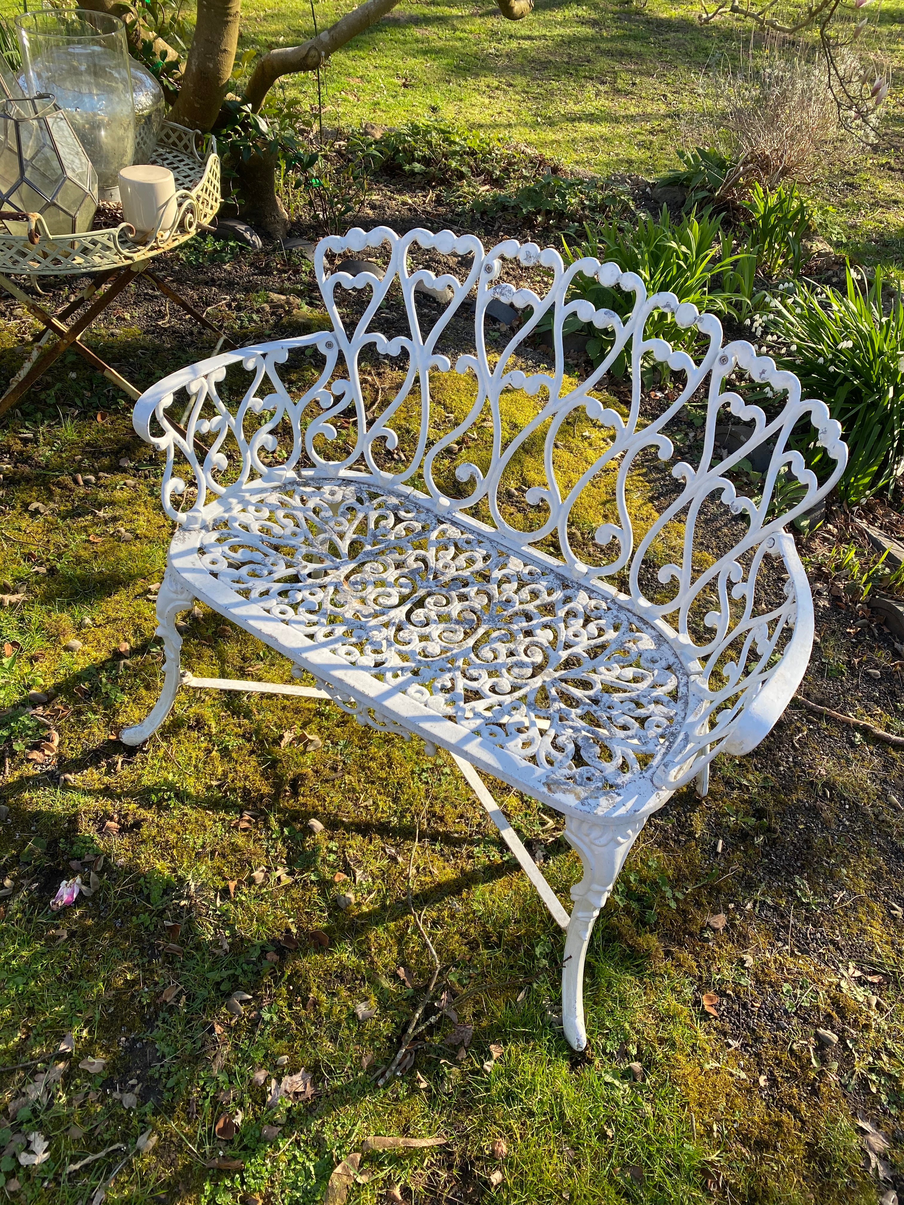 Antique White French Cast Iron Loveseat