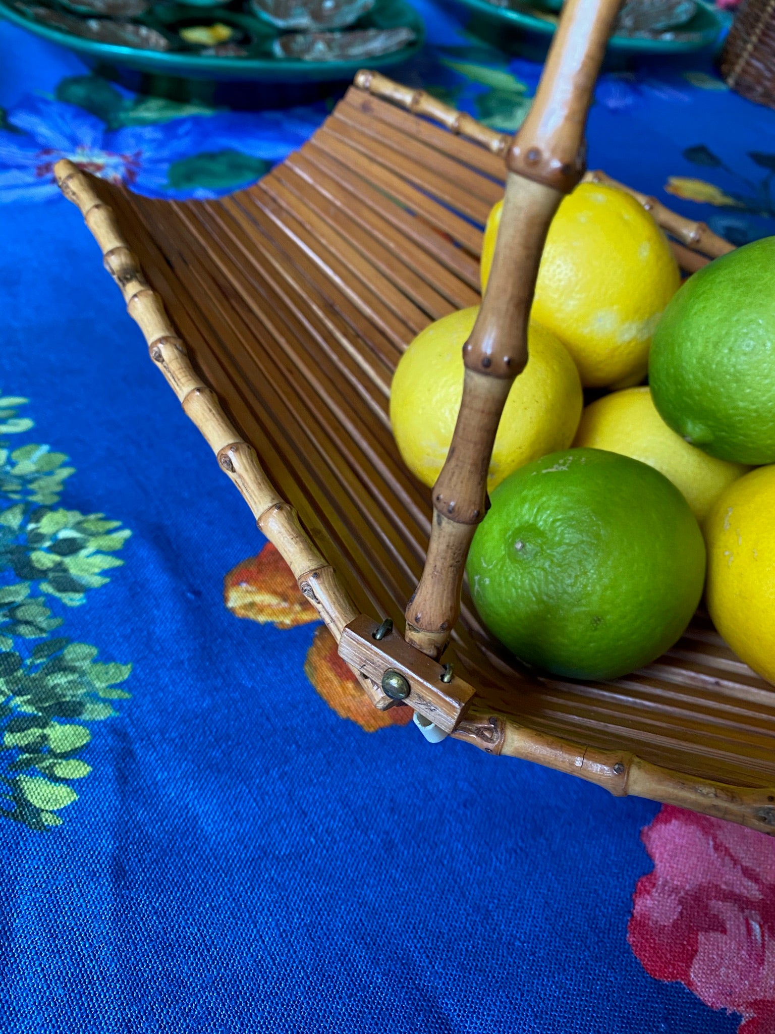 Bamboo Midcentury Folding Fruit Bowl with Handle