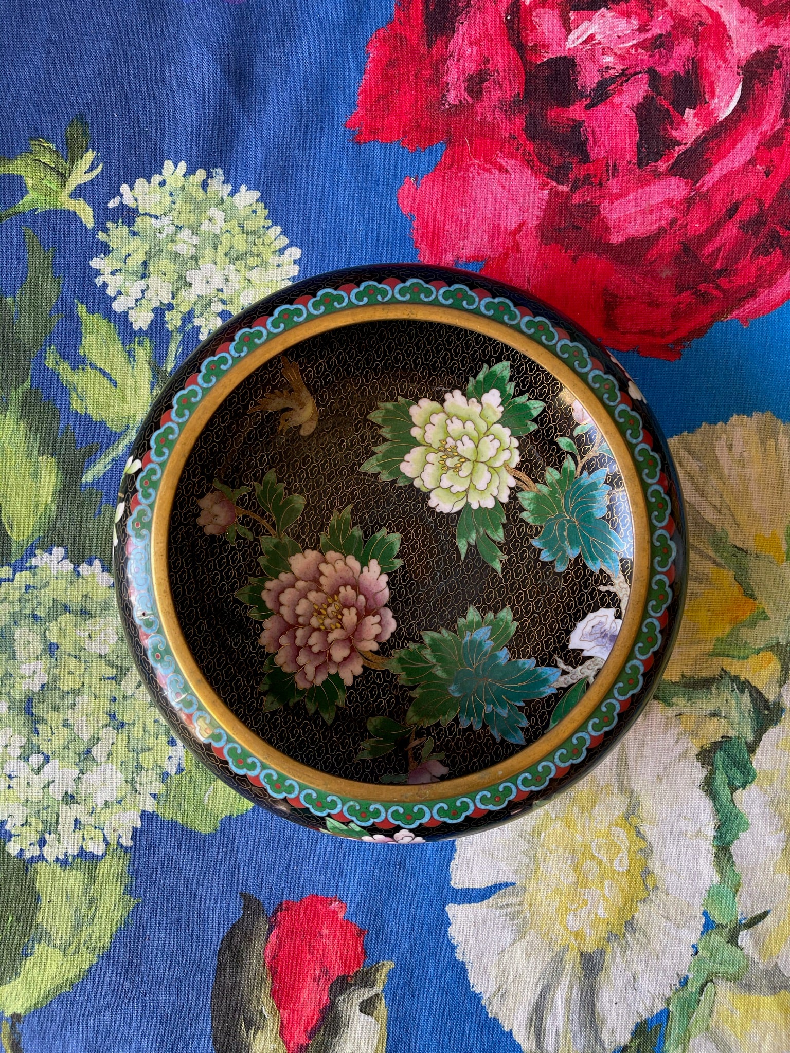 Vintage Cloisonne Peony Bowl