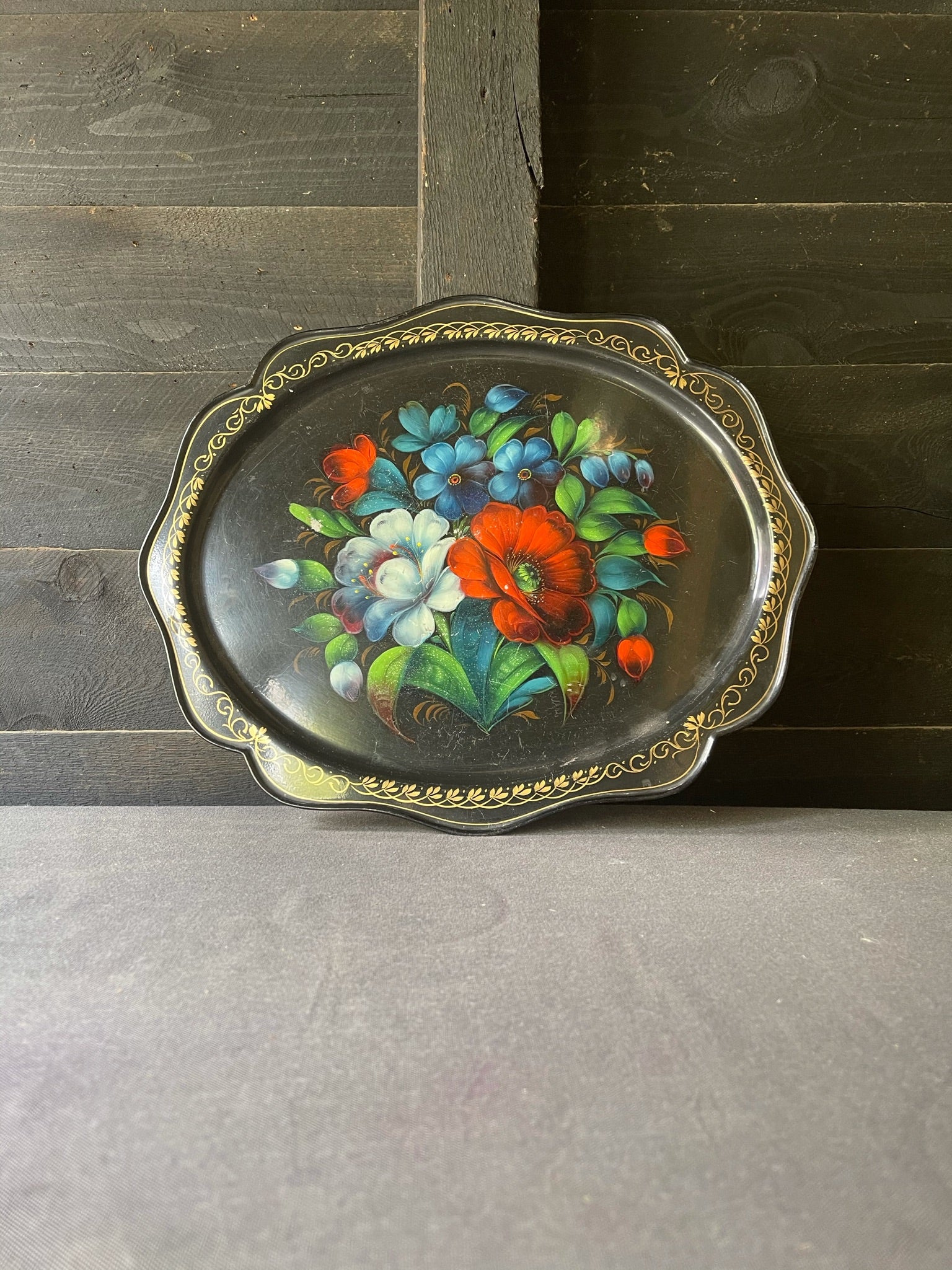 Vintage Russian Metal Toleware Tray