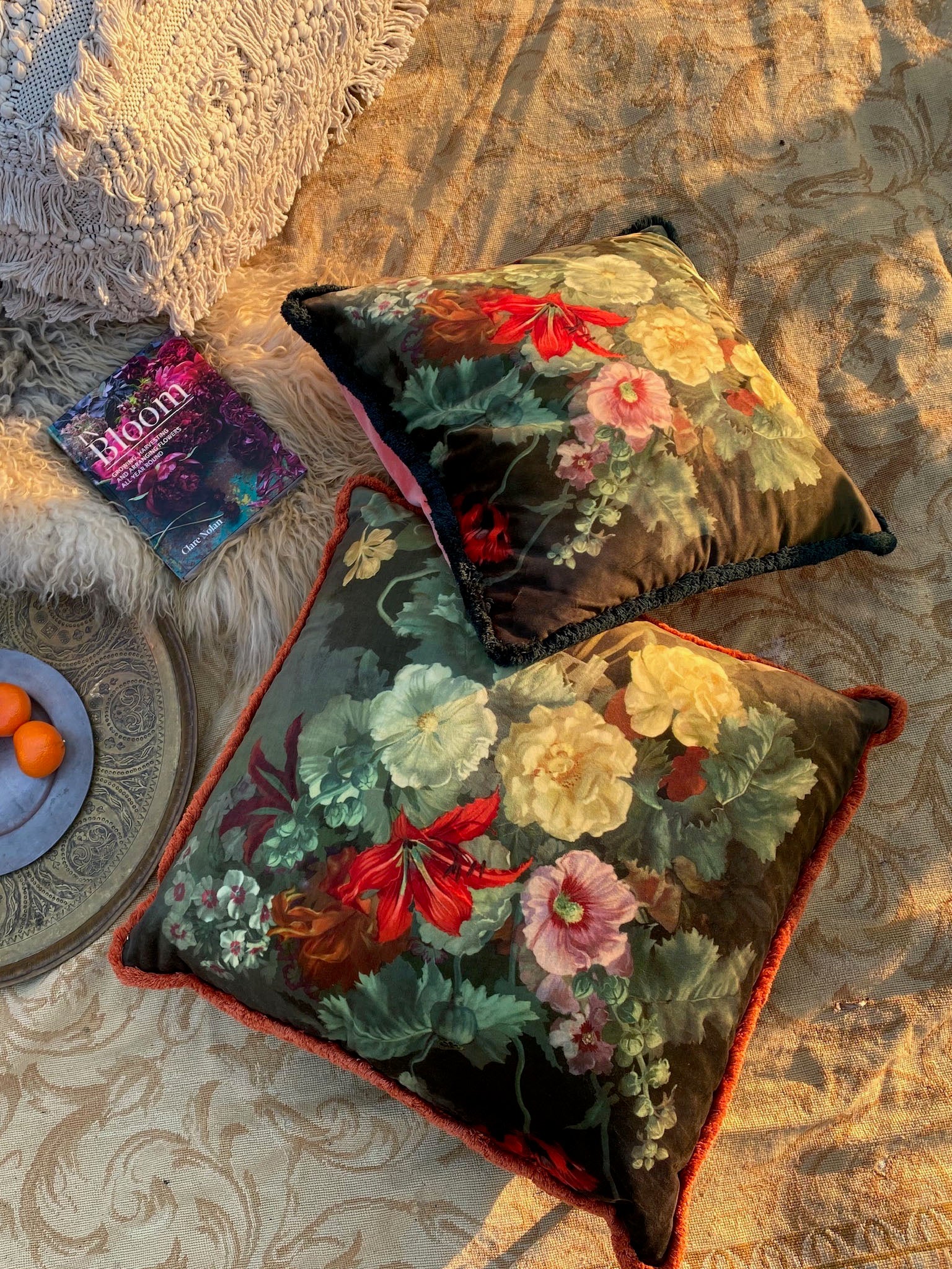 Large Floral Cut Ruche Cushion