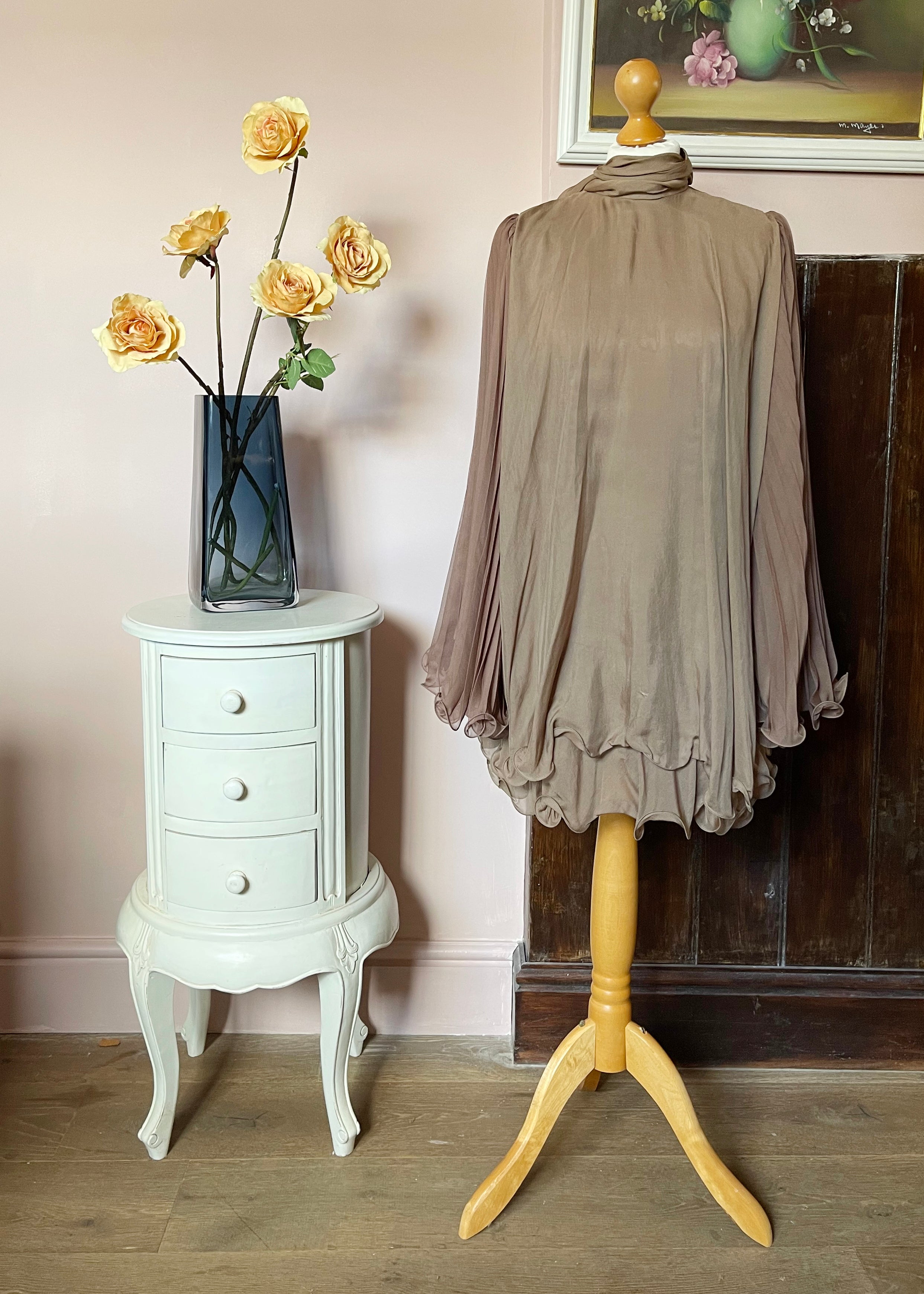 Issa Mocha Silk Pleated Dress