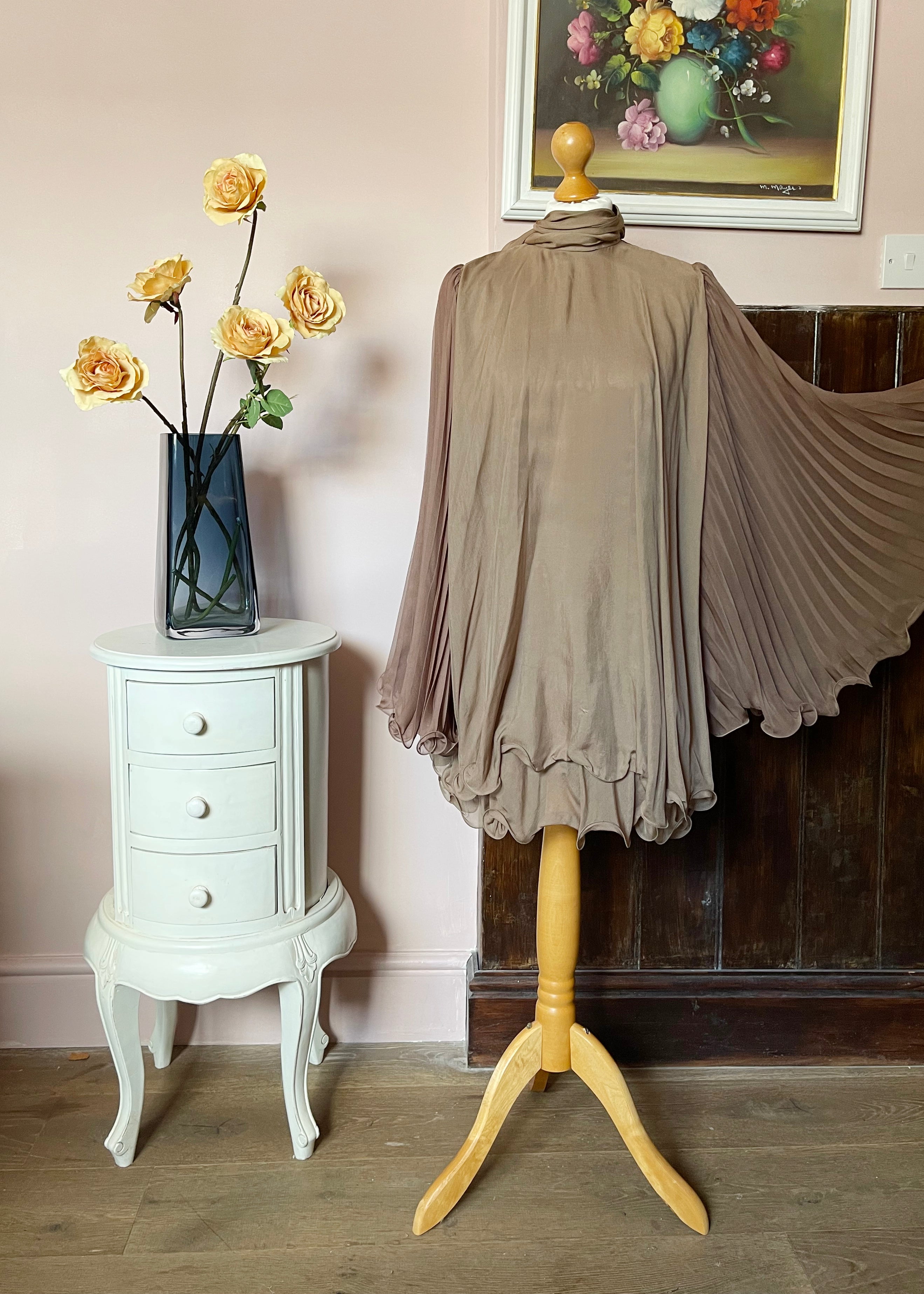 Issa Mocha Silk Pleated Dress