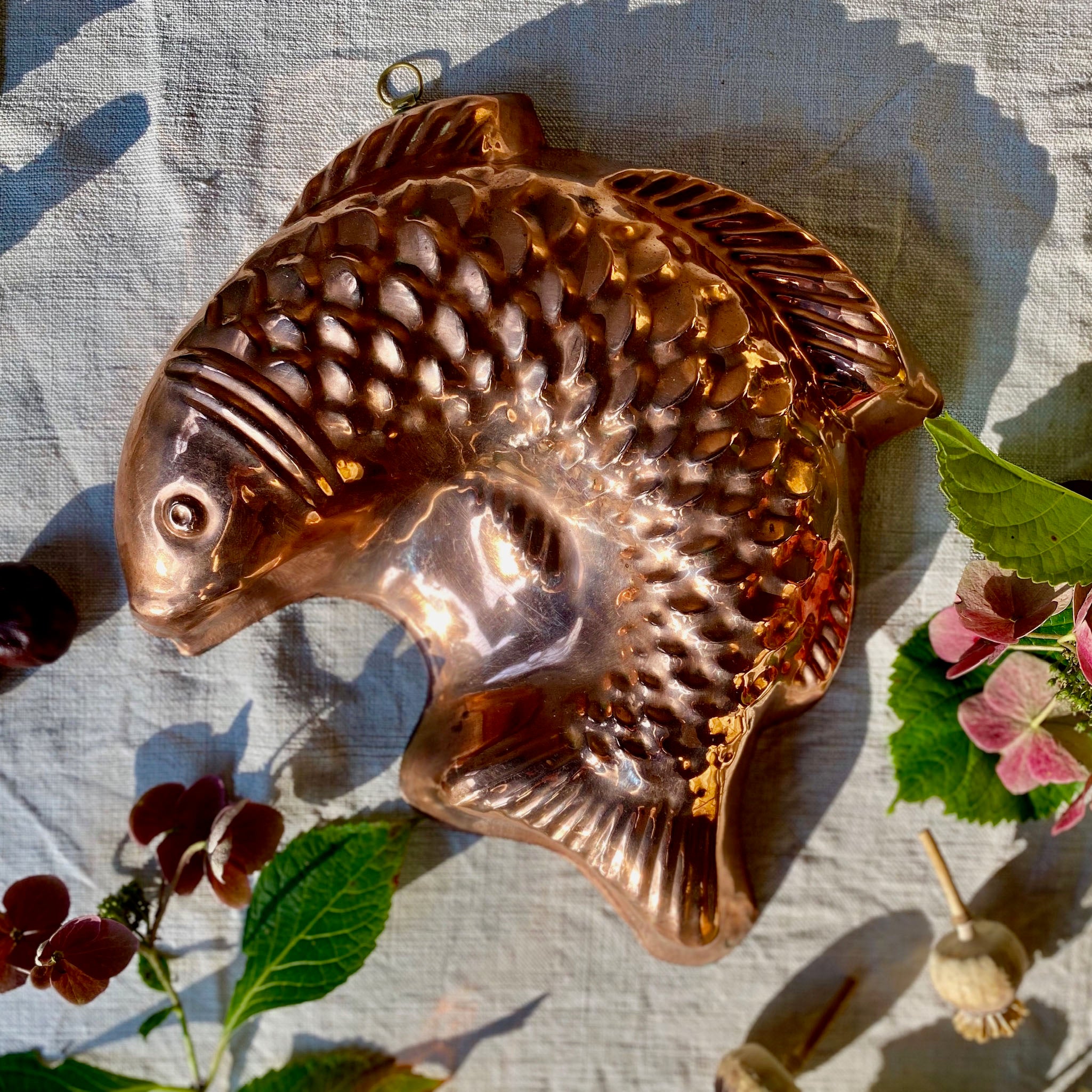 Copper Salmon Mould with Hanging Hoop