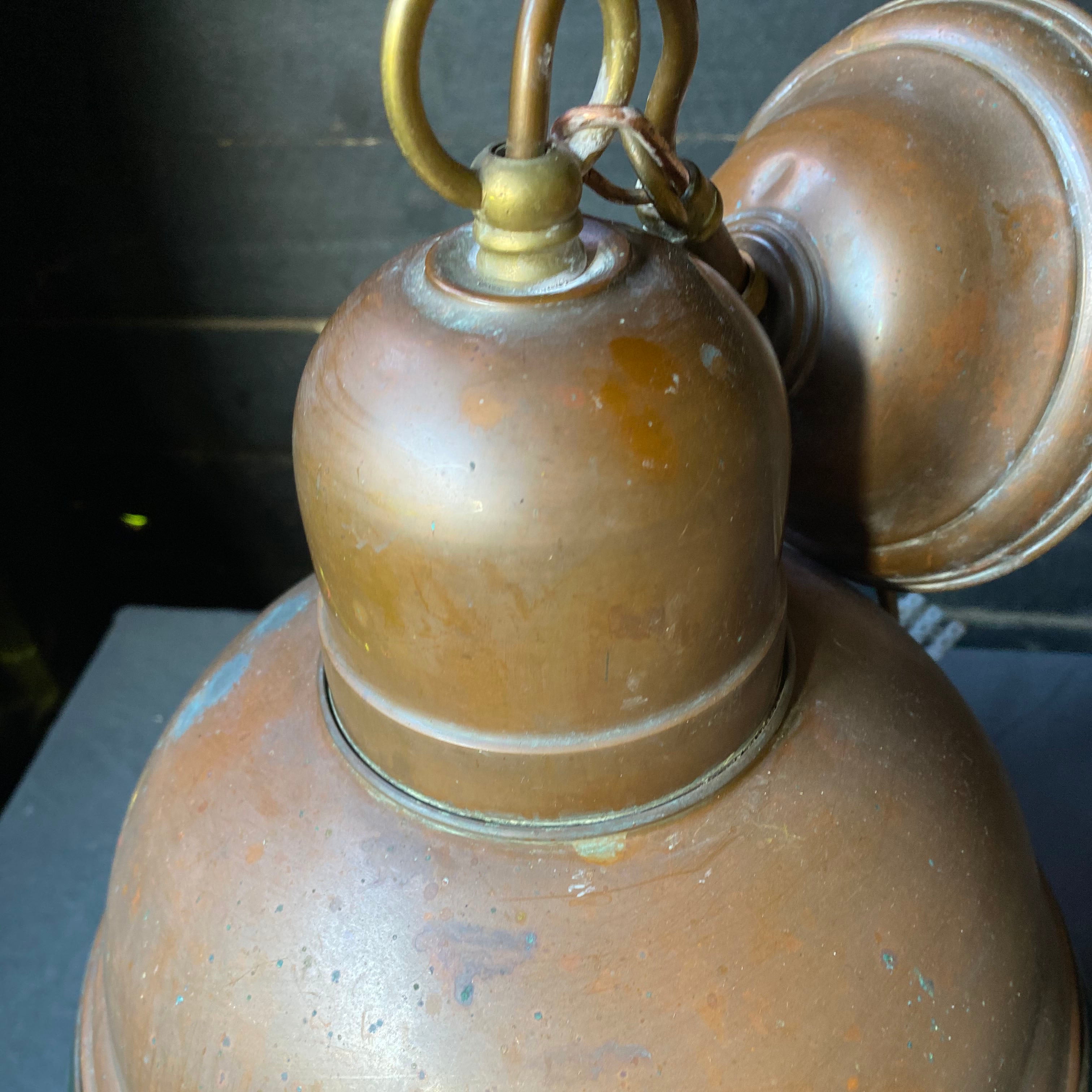 Pair of Green Industrial Enamel & Brass Lamp Shades