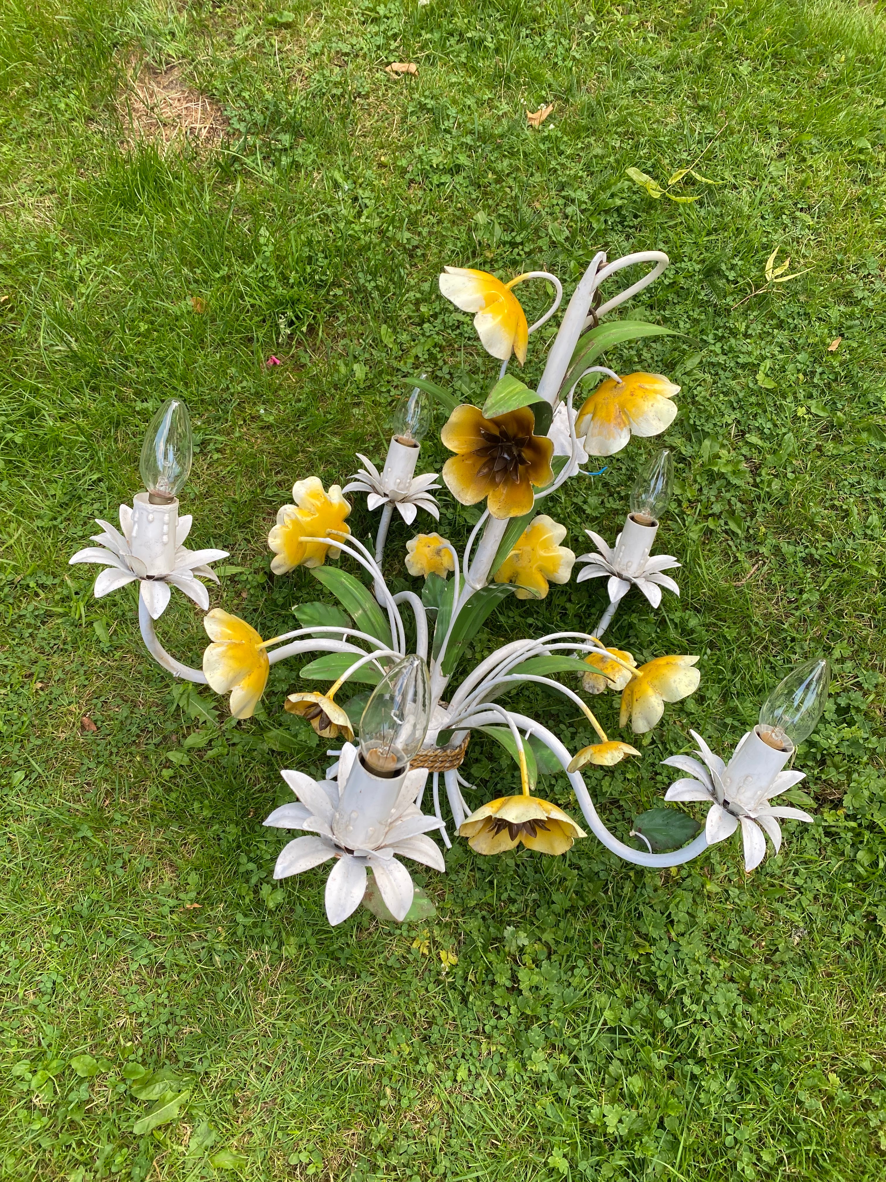 Vintage Primrose Toleware Five Stem Chandelier