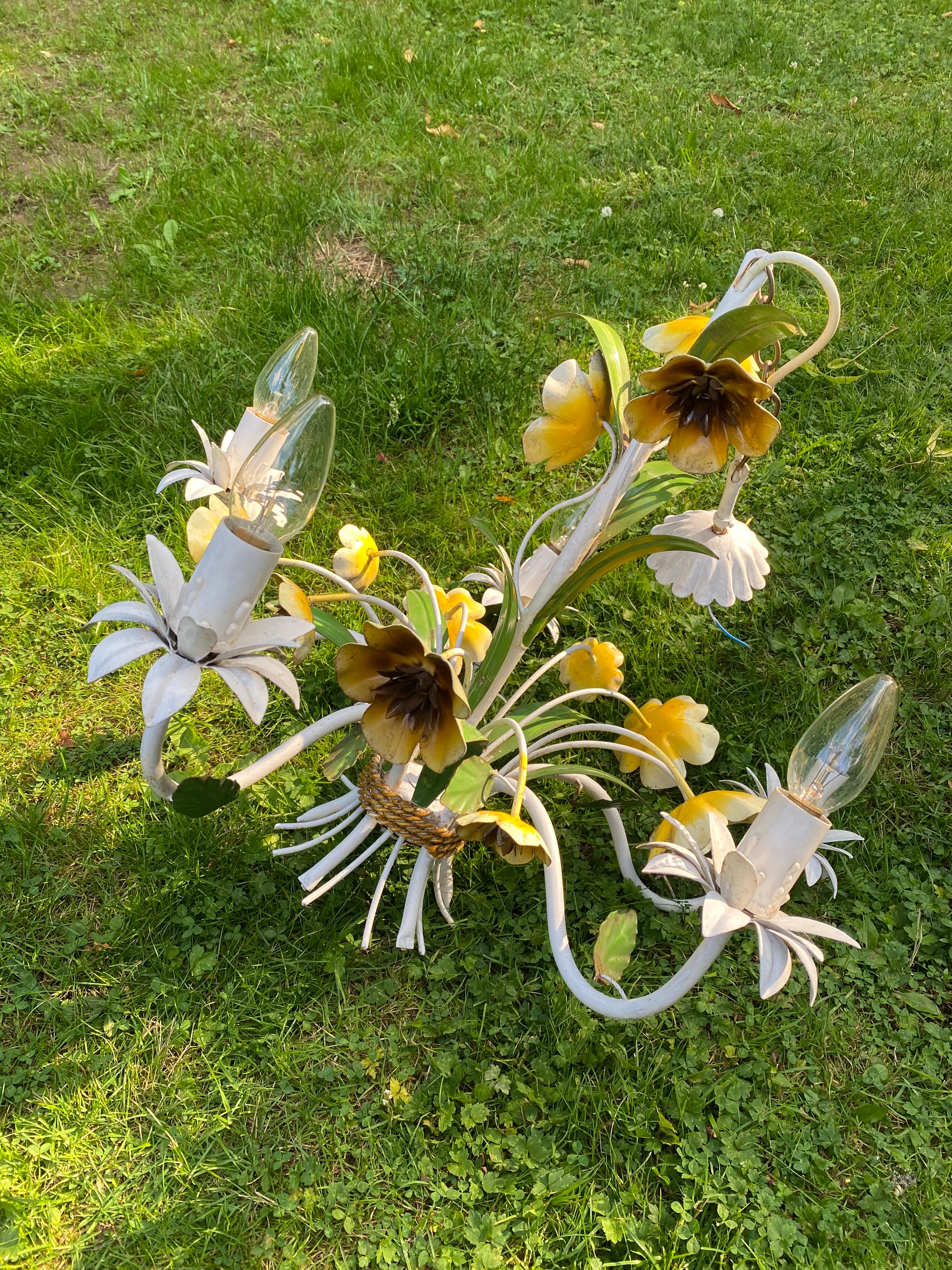 Vintage Primrose Toleware Five Stem Chandelier
