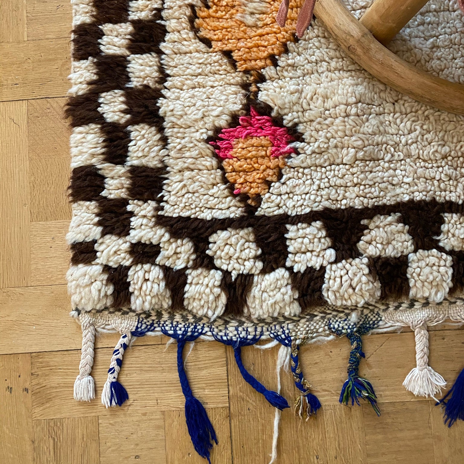 Antique Mocha & Pink Diamond Checkered Moroccan Rug
