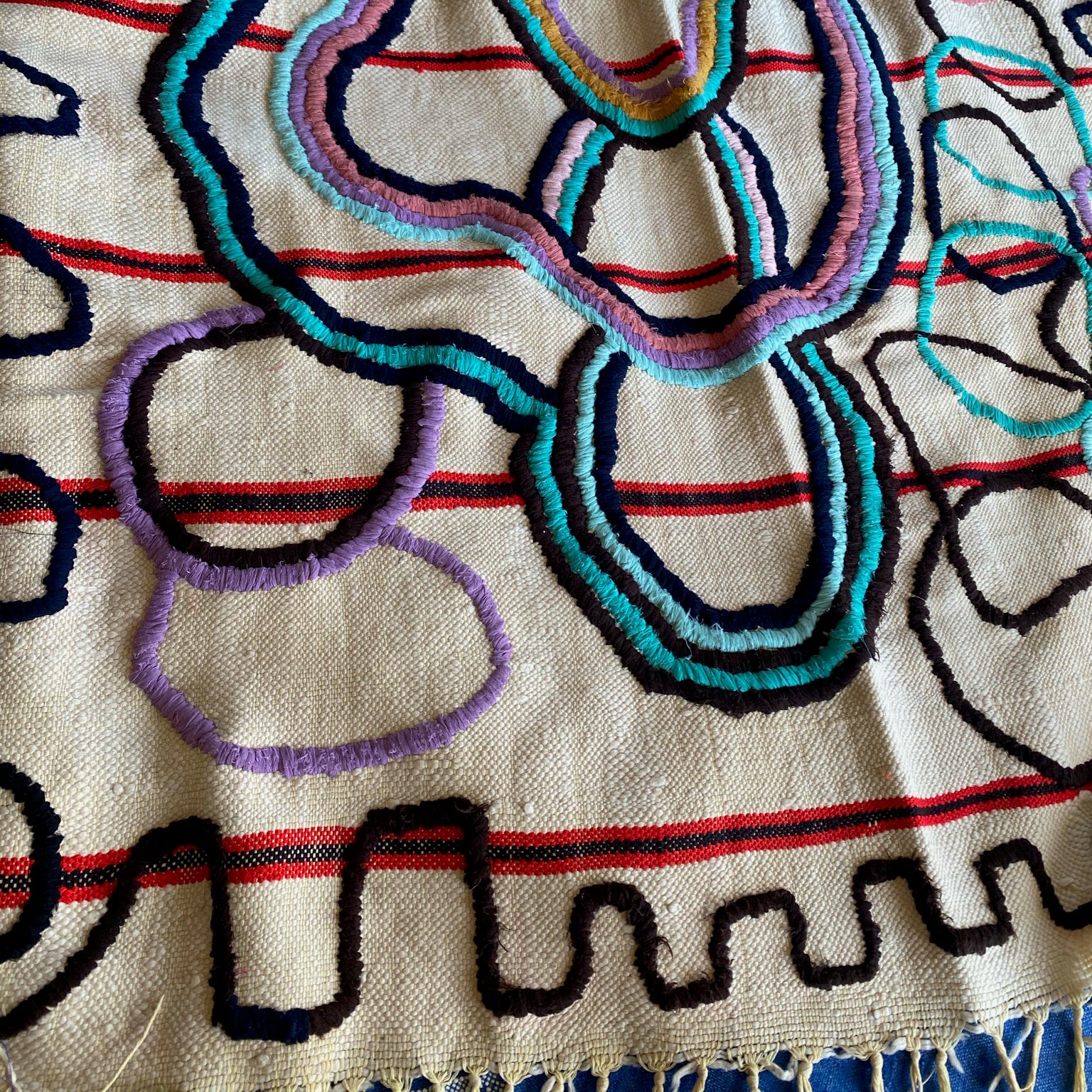 Hand-embroidered Beber Moroccan Rug