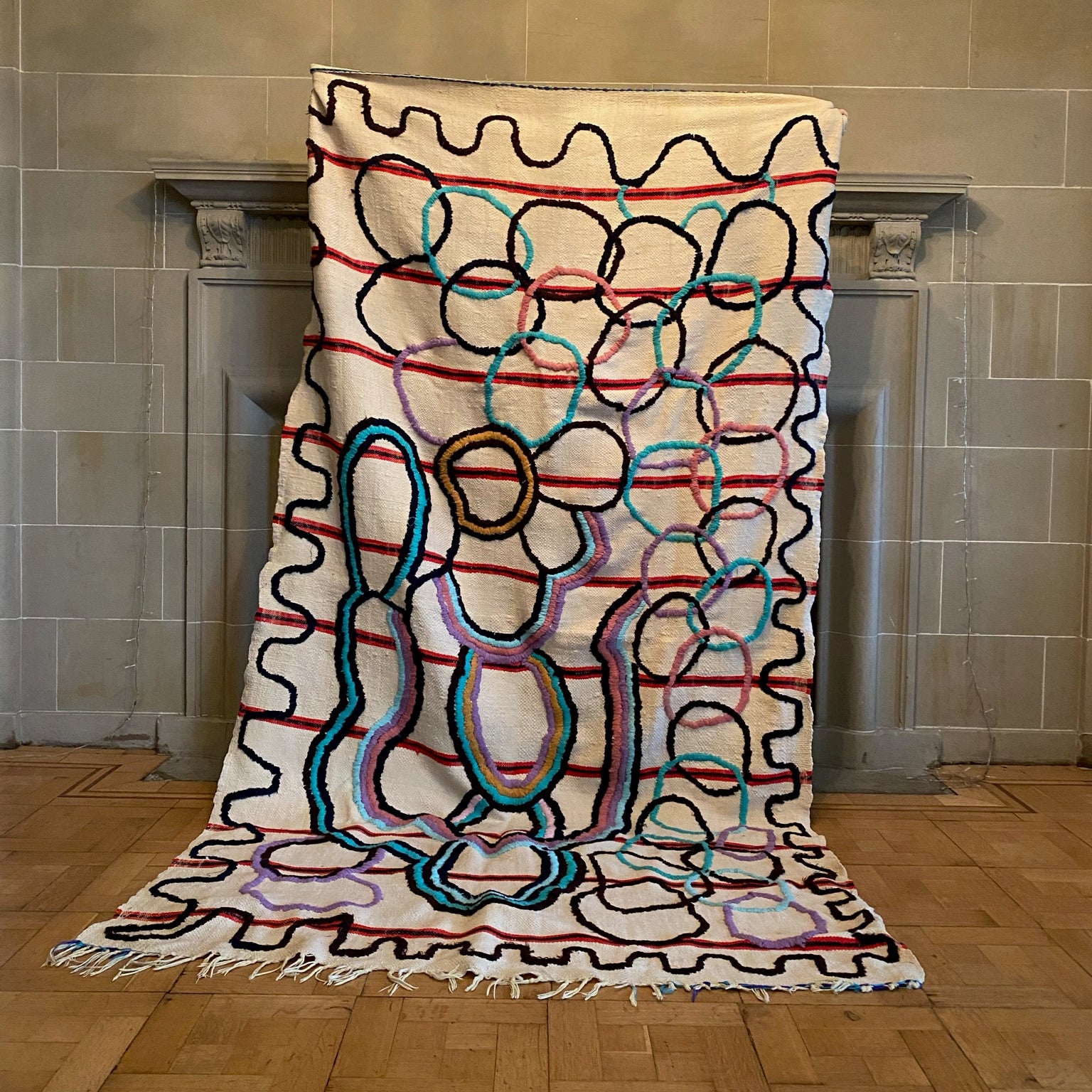 Hand-embroidered Beber Moroccan Rug