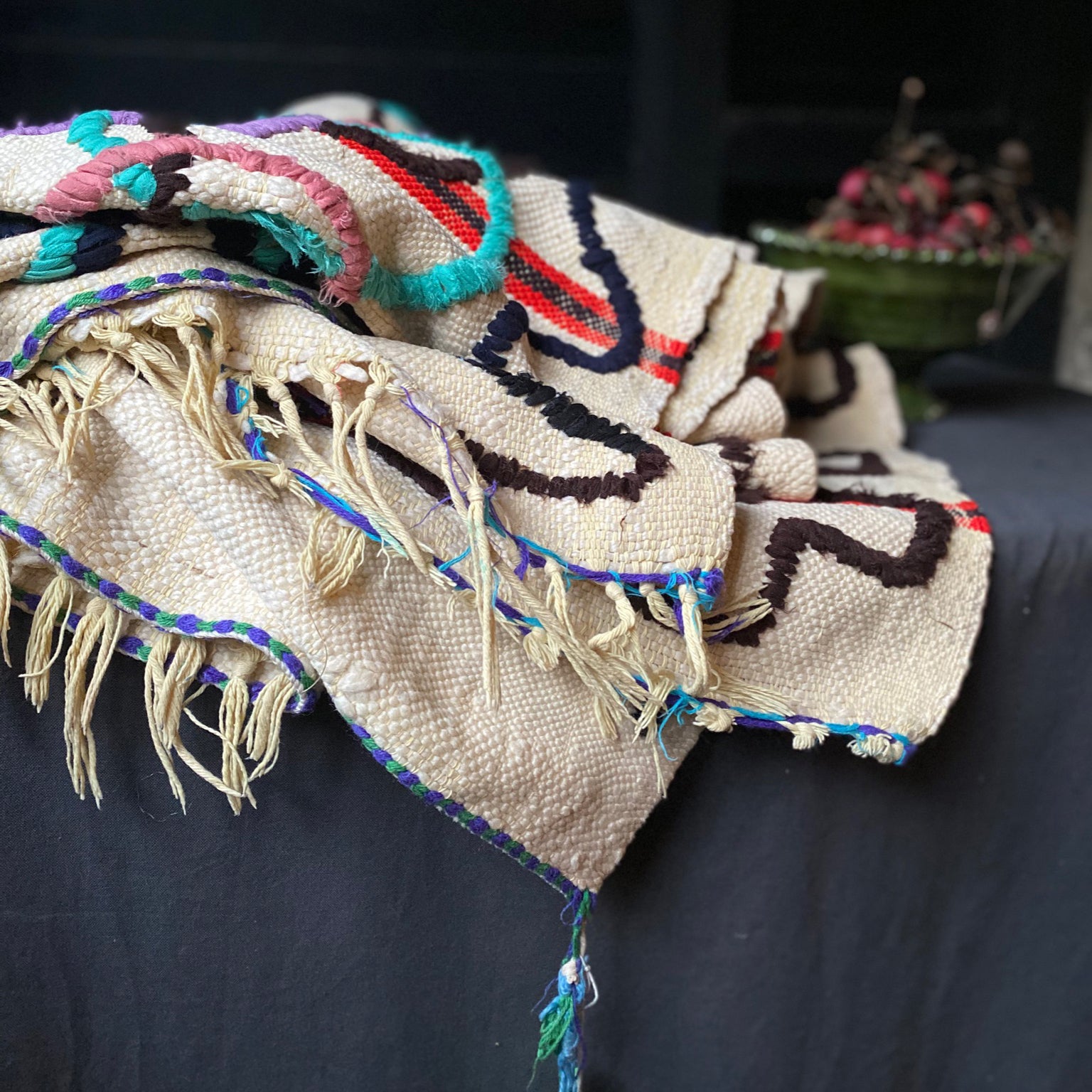 Hand-embroidered Beber Moroccan Rug