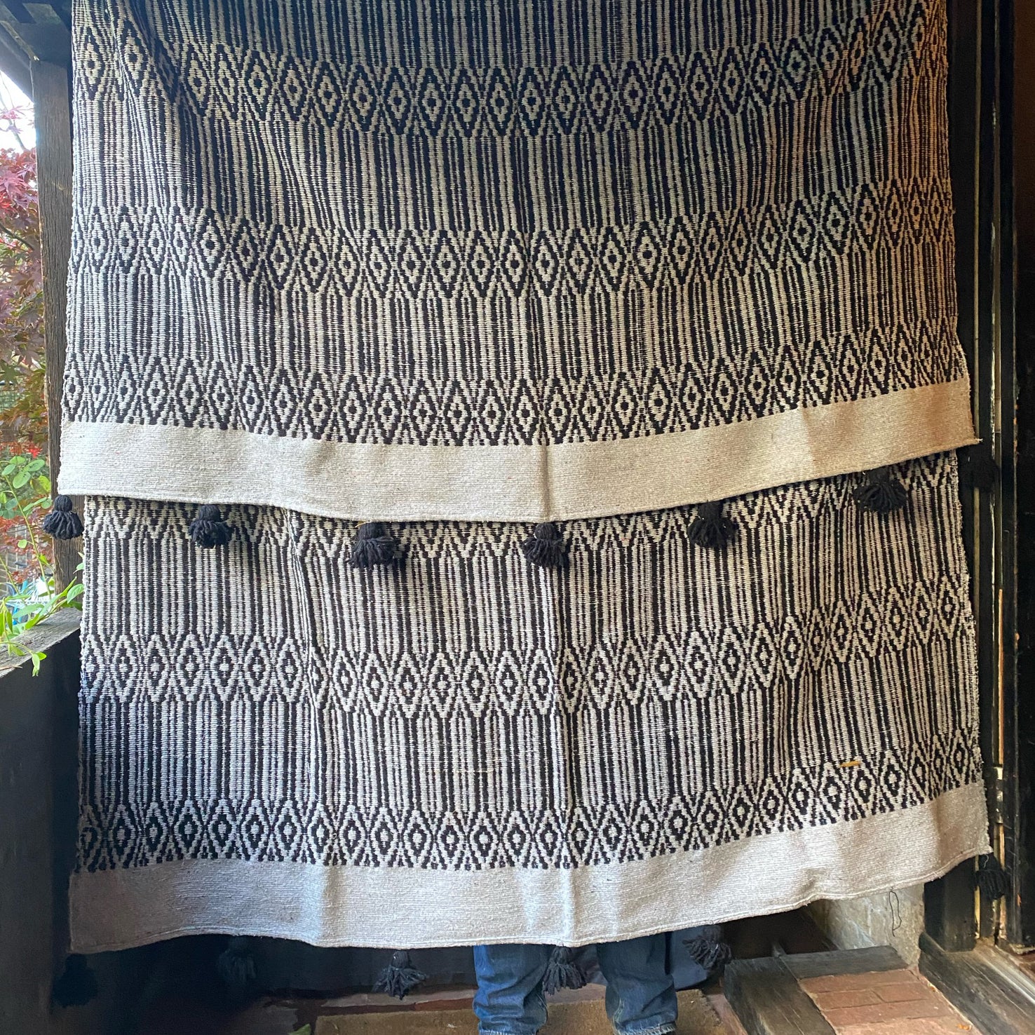Charcoal Diamond Moroccan Pom Pom Throw