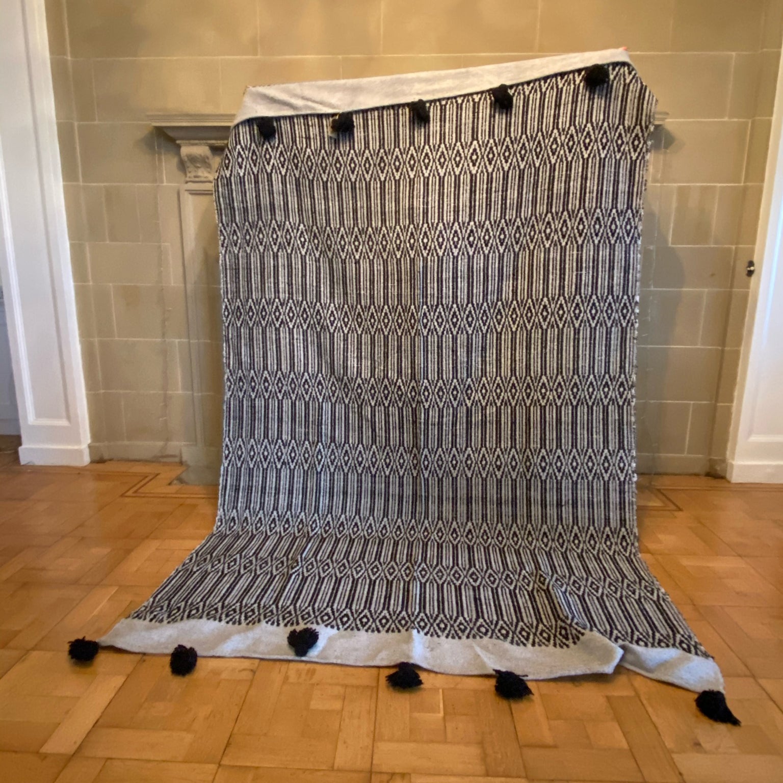 Charcoal Diamond Moroccan Pom Pom Throw