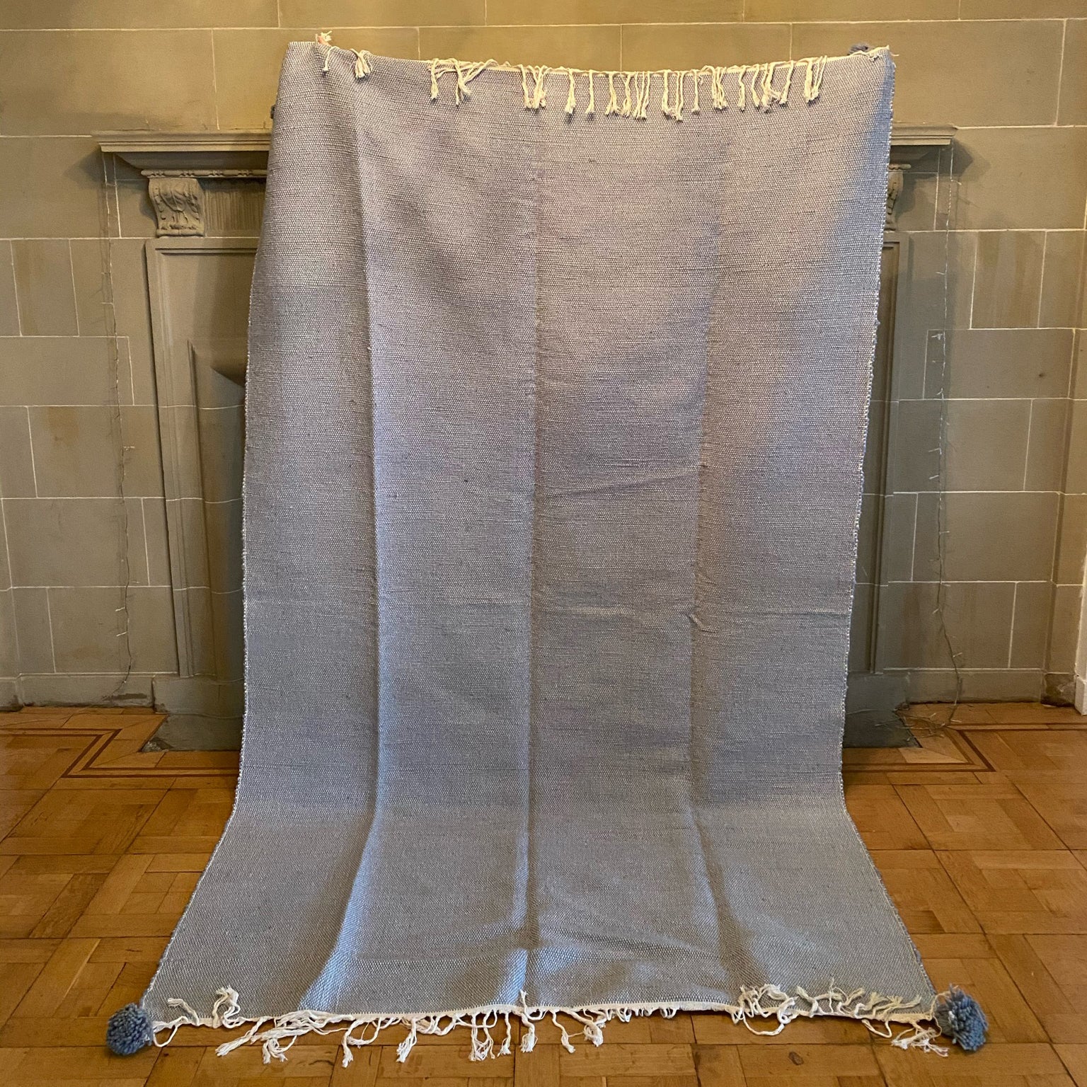 Blue Heather Tassel & Pom Pom Throw