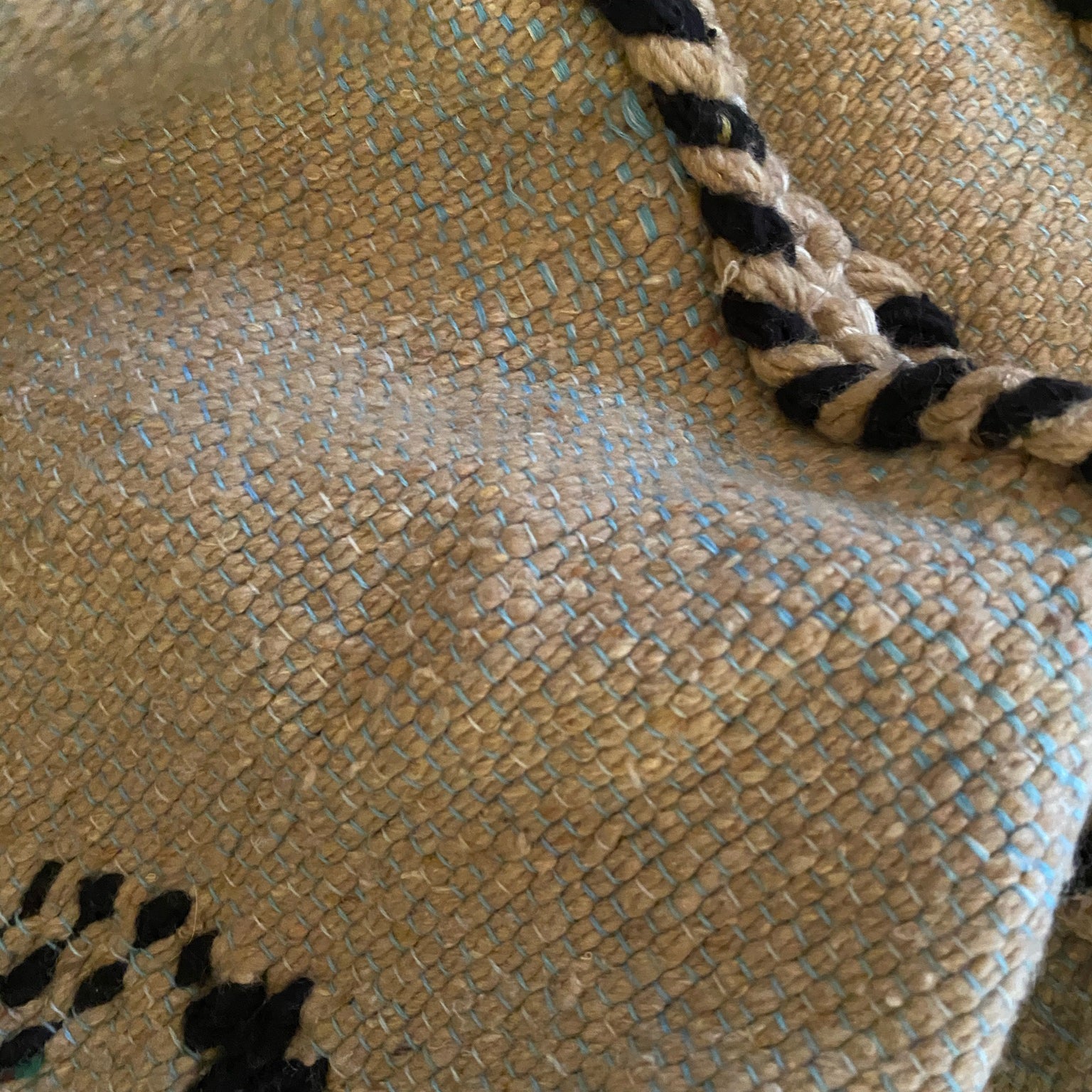 Sand & Black Diamond Throw with Pom Poms