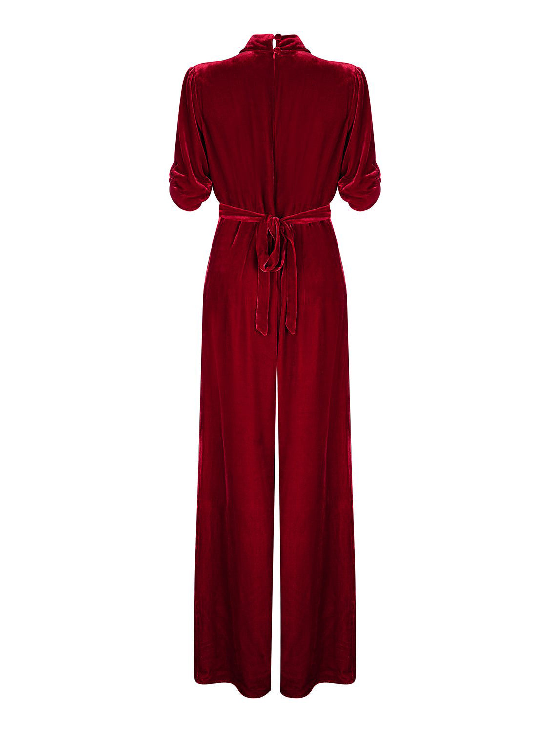 Sable Jumpsuit Silk Velvet - Deep Red
