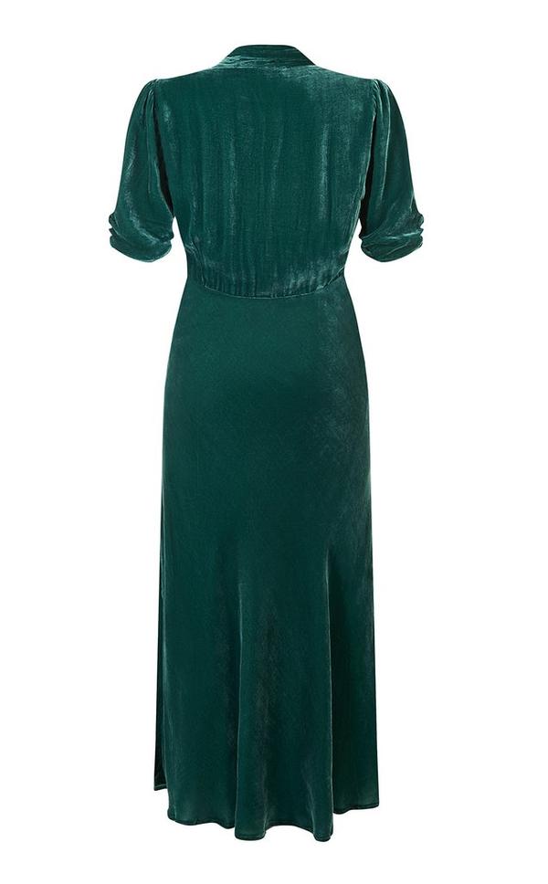 Sable Midi Dress Peacock Silk Velvet