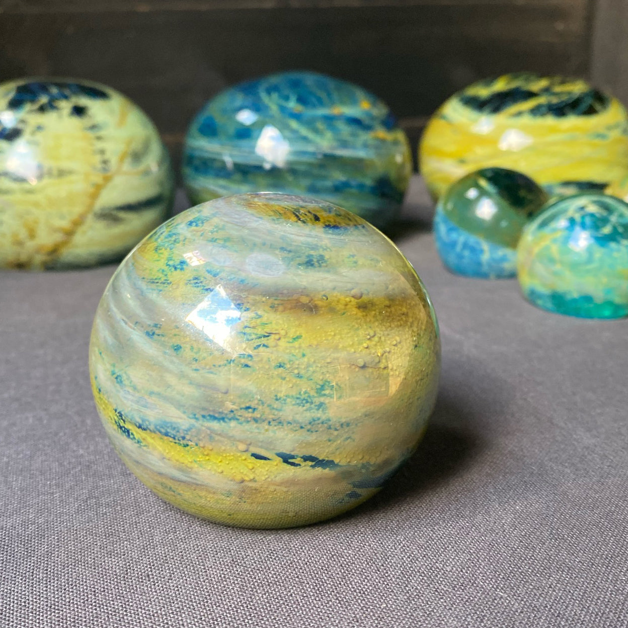 Mdina Mid Century Glass Globe Paperweight - Waves of Sand