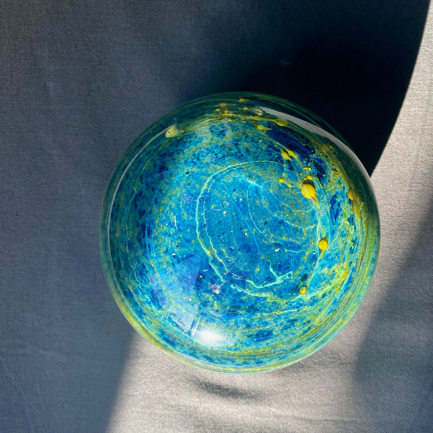 Mdina Mid Century Glass Globe Paperweight - Galactic Sea