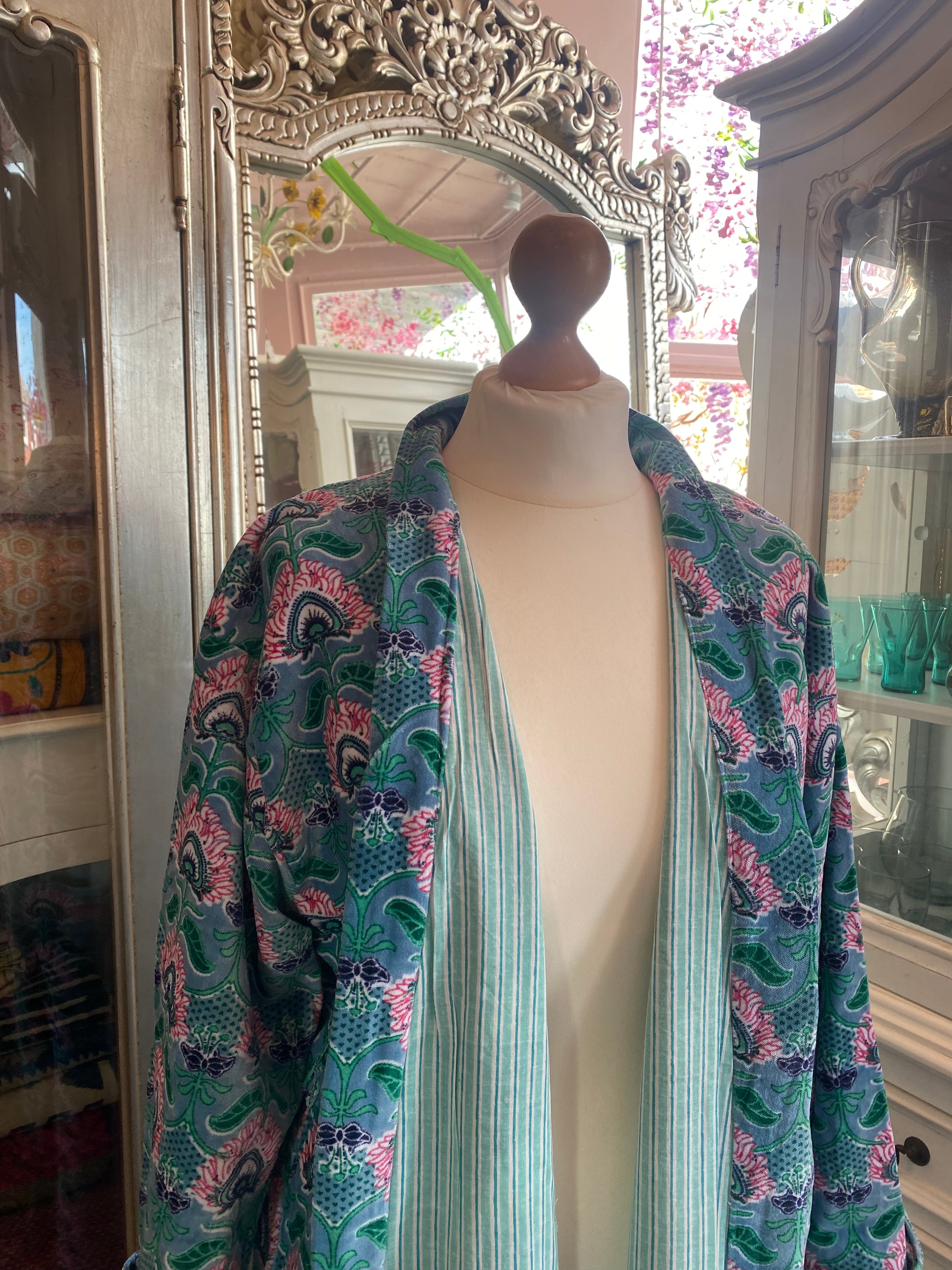 Peacock Blue Turquoise Velvet Dressing Gown