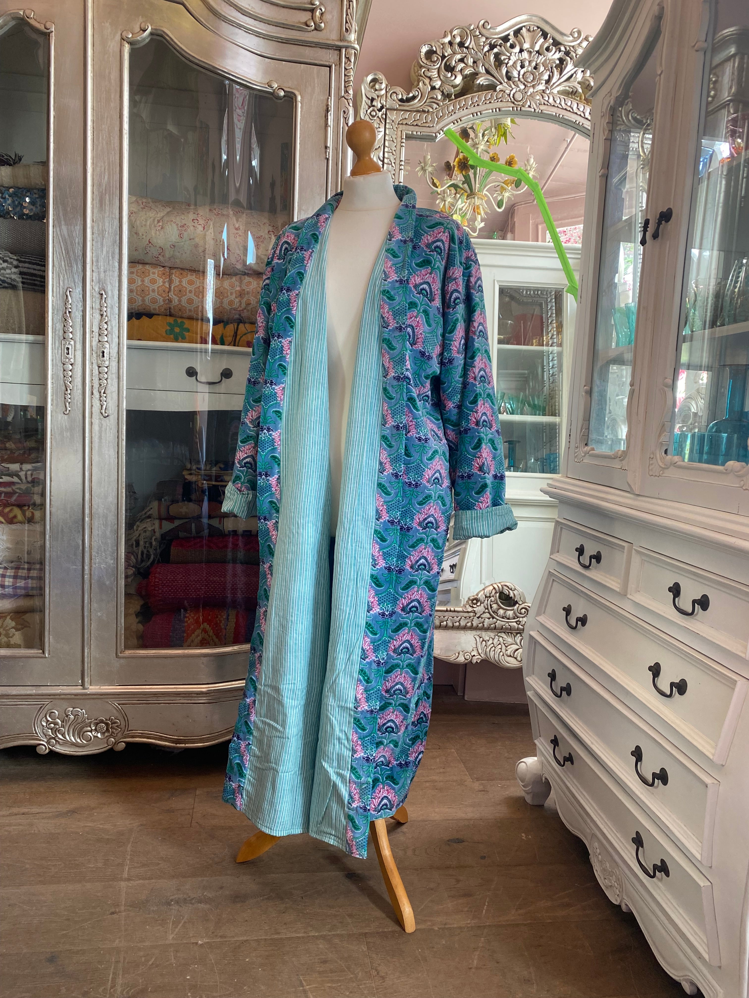 Peacock Blue Turquoise Velvet Dressing Gown
