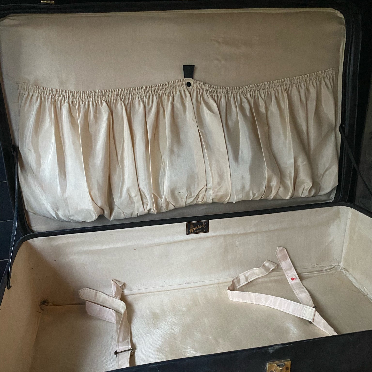 Huge Vintage Harrods Black Leather Suitcase