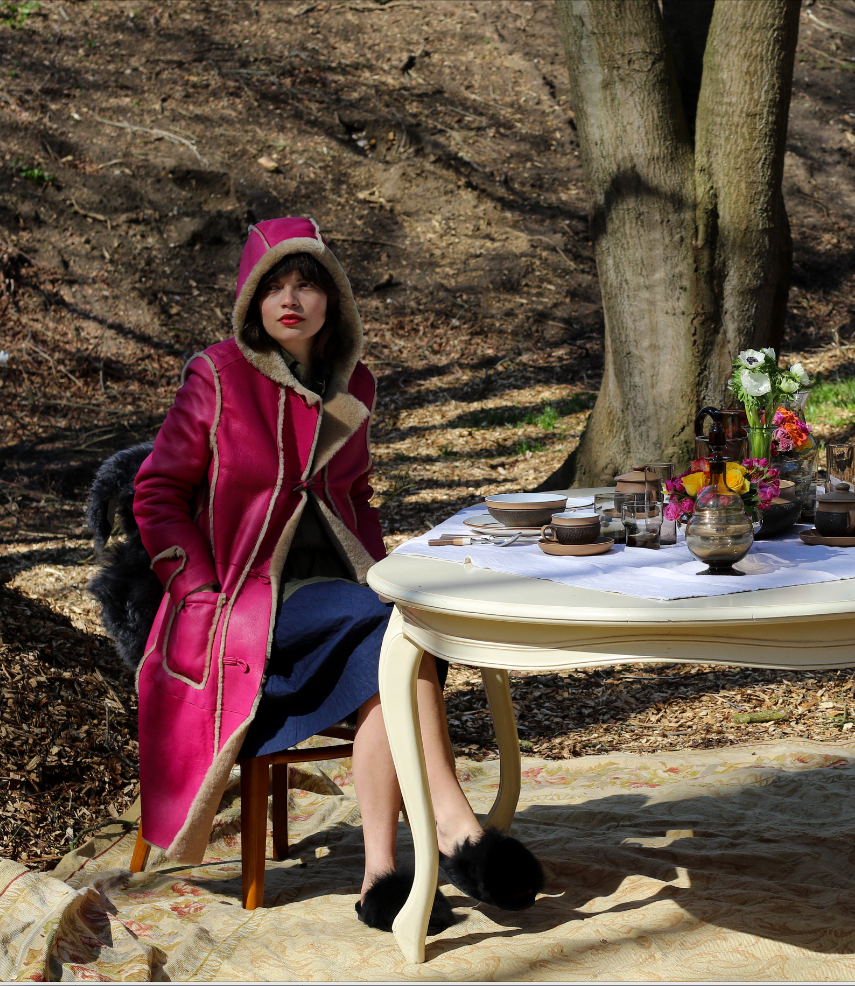 Escada Sport 1980's Magenta Shearling Long Duffle Coat