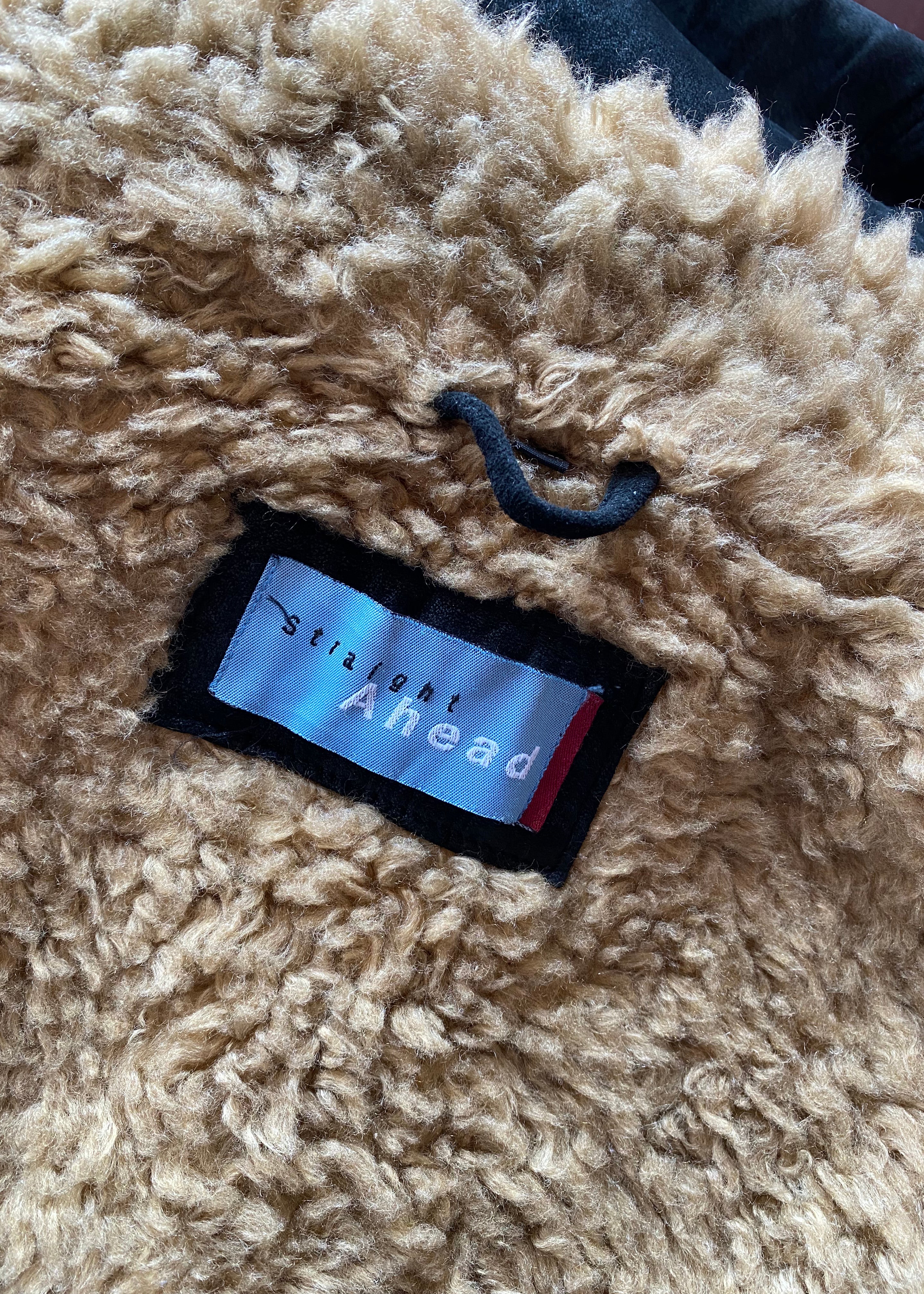 Oversized Straight Ahead Black Leather Sheepskin Lined Coat