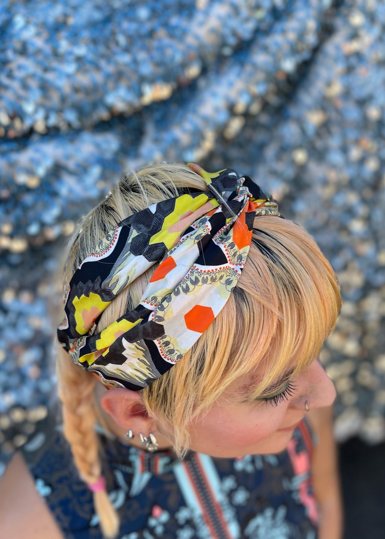 Orange Crochet Print Headscarf Temperley London