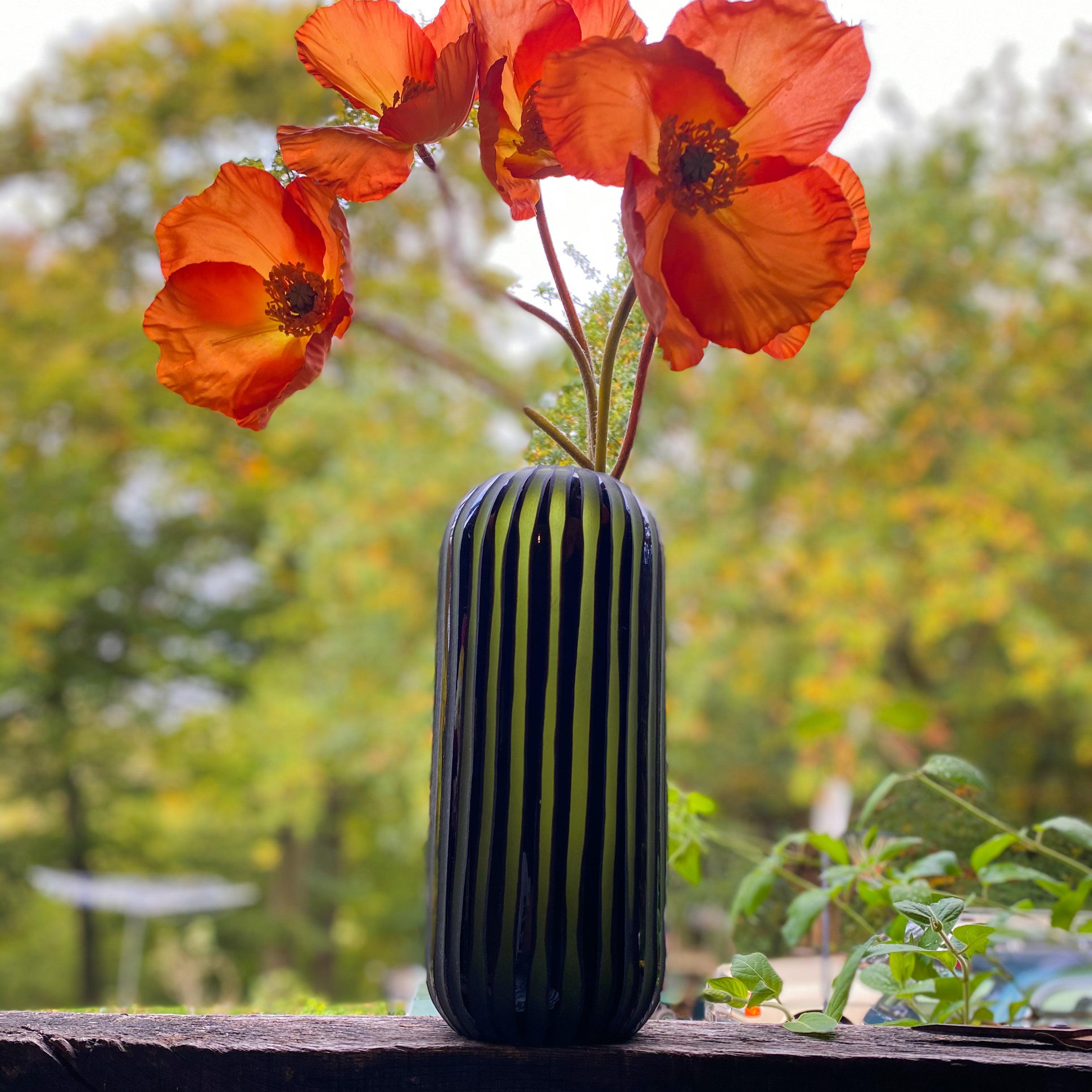 Battuto Cut Green Vase