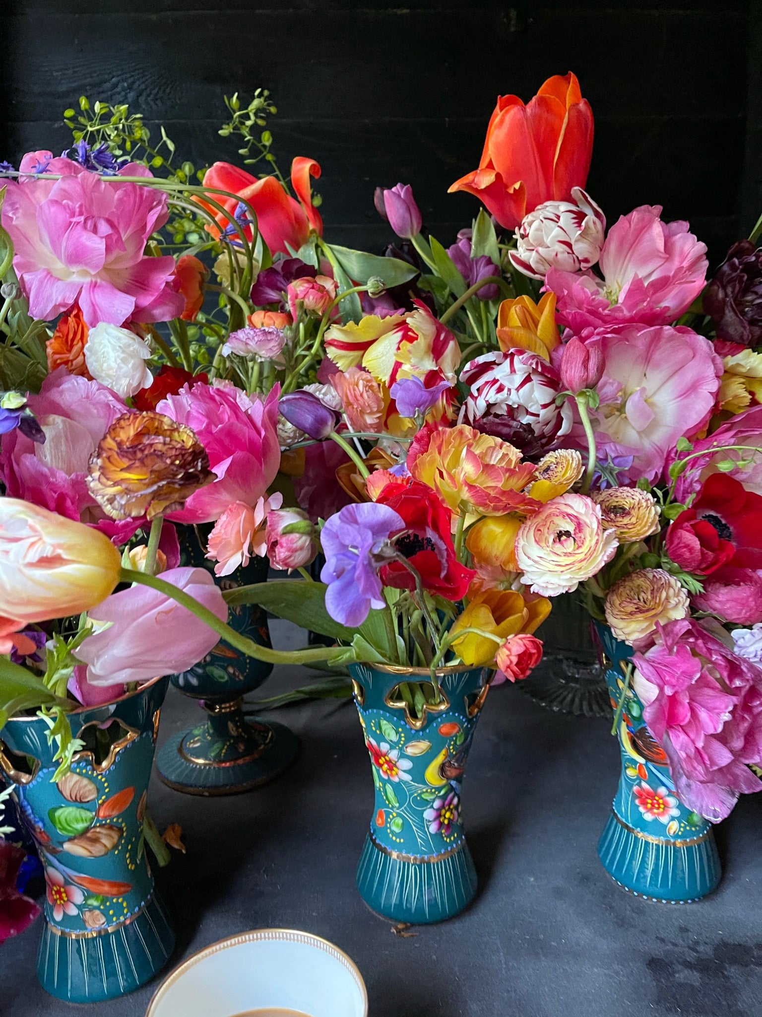 Trio of Hand-painted H. Bequet Column Vases
