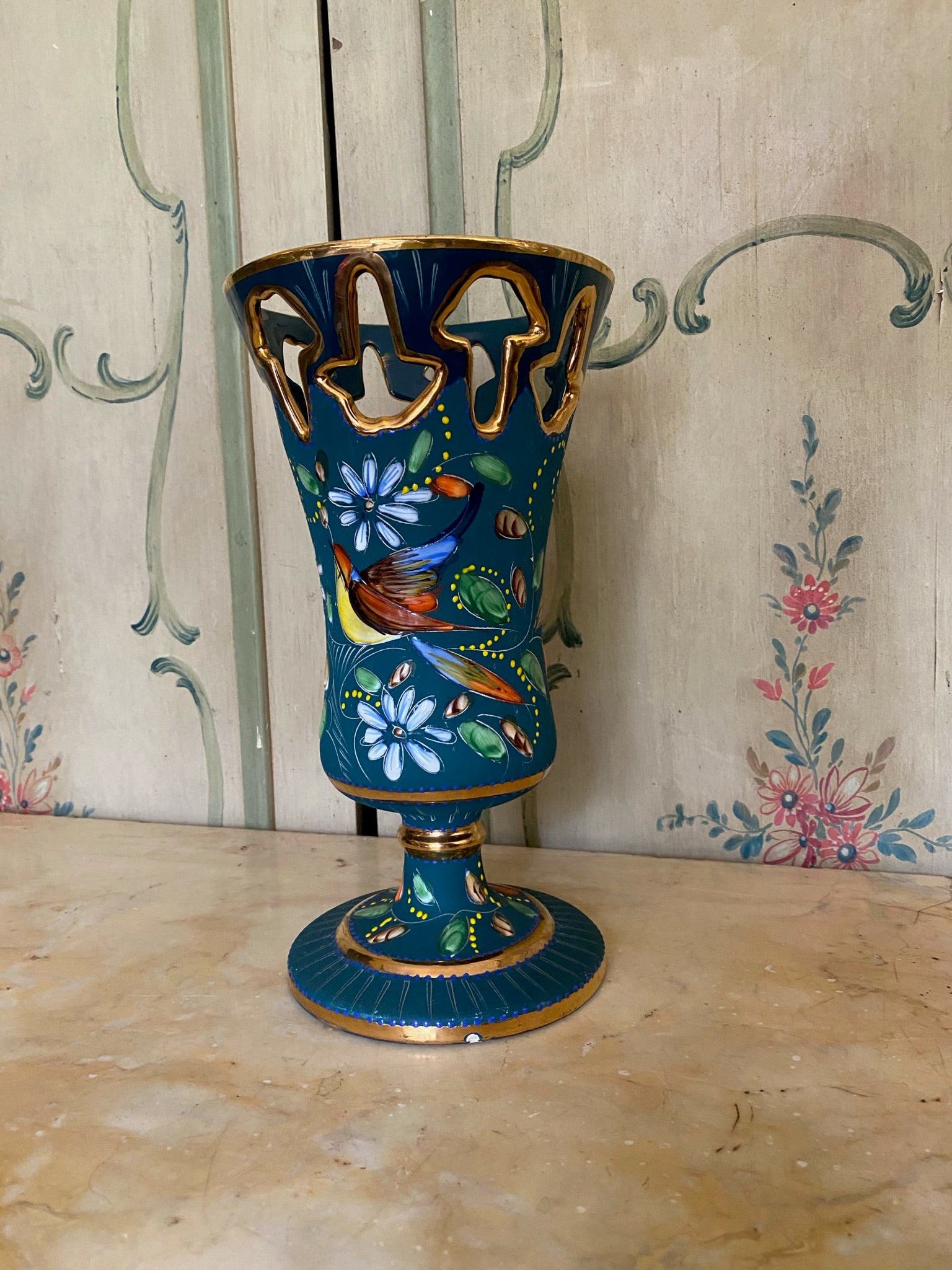 Hand-painted H. Bequet Pedestal Vase