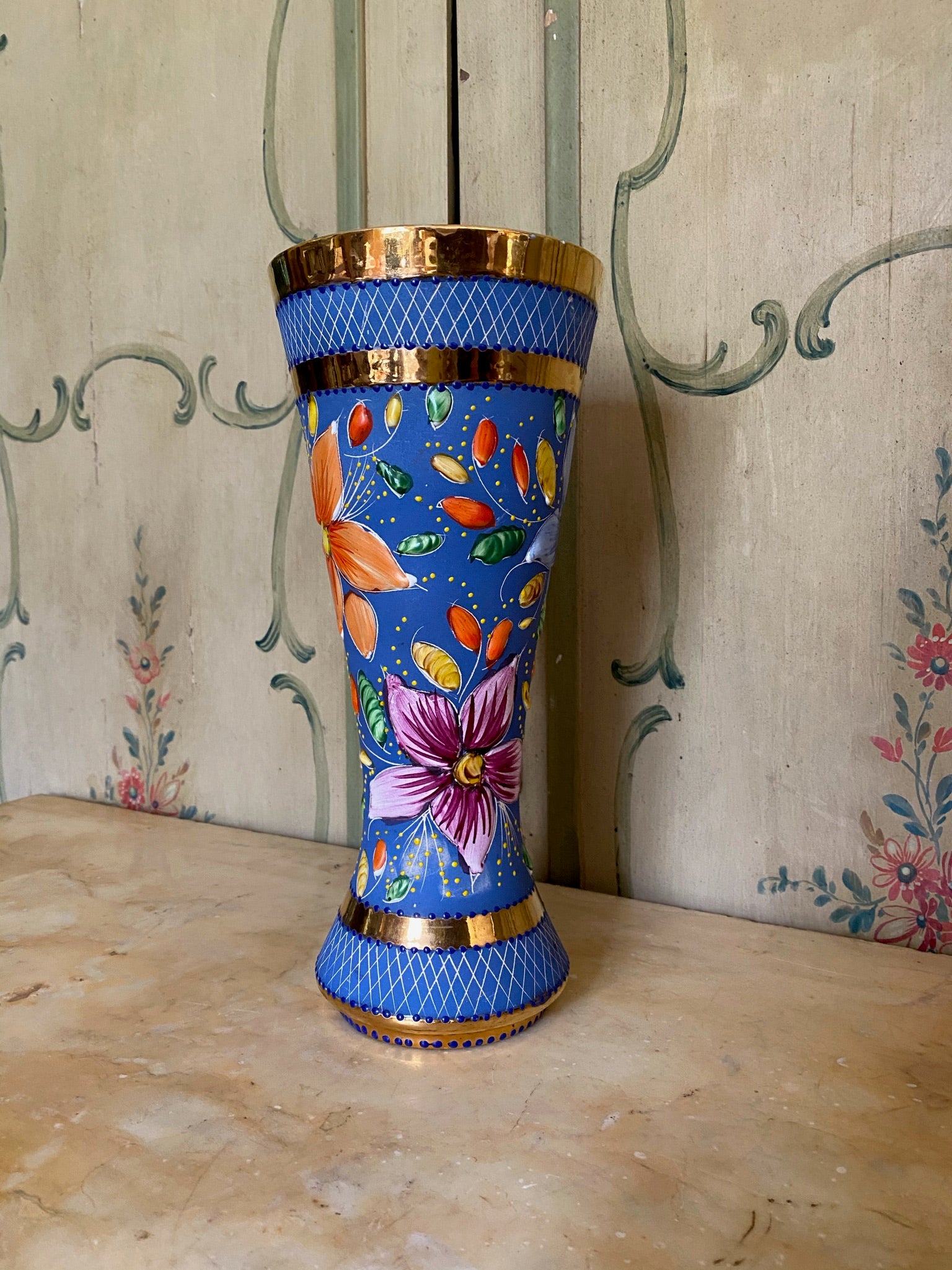 Blue Hand-painted H. Bequet Vase Quaregnon Belgium