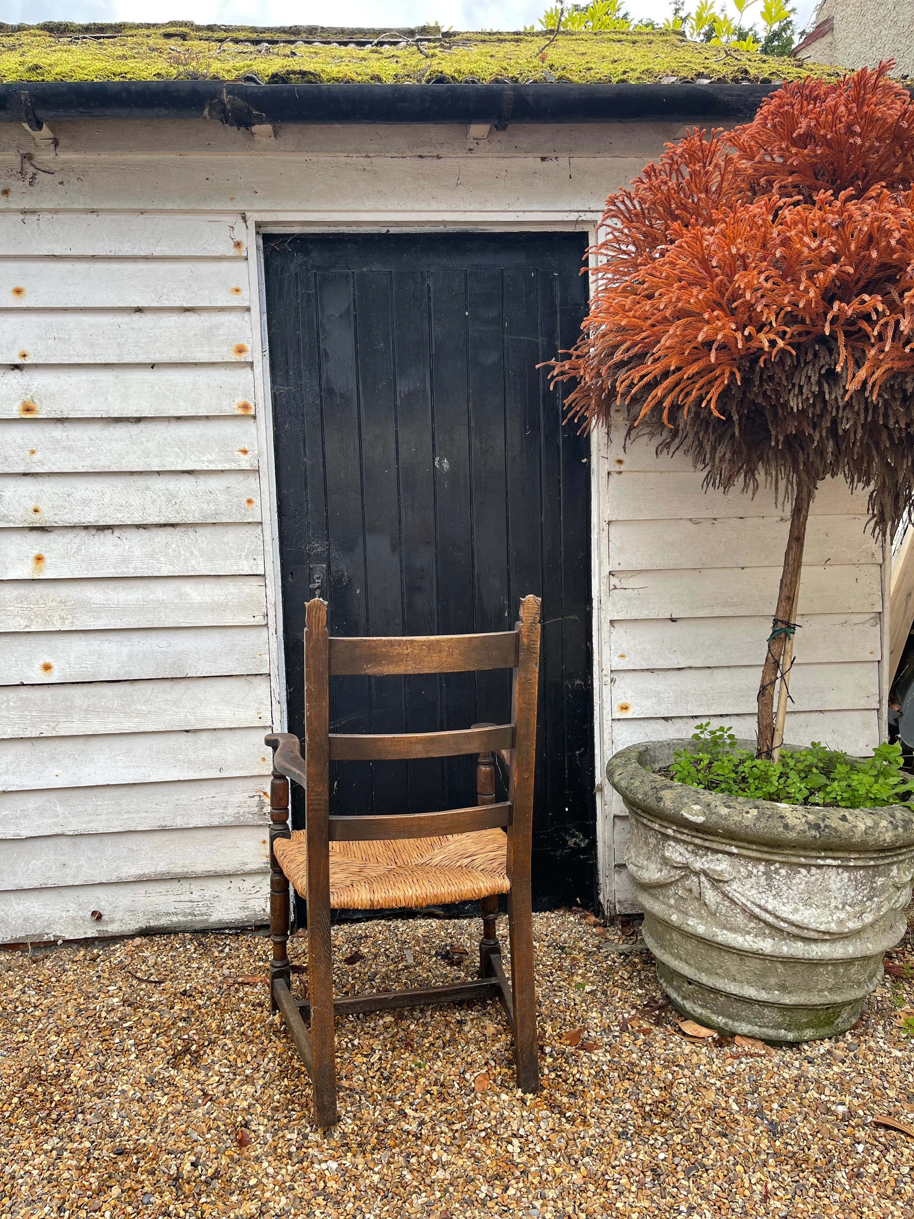 Vintage Carved Wooden Rush Chair