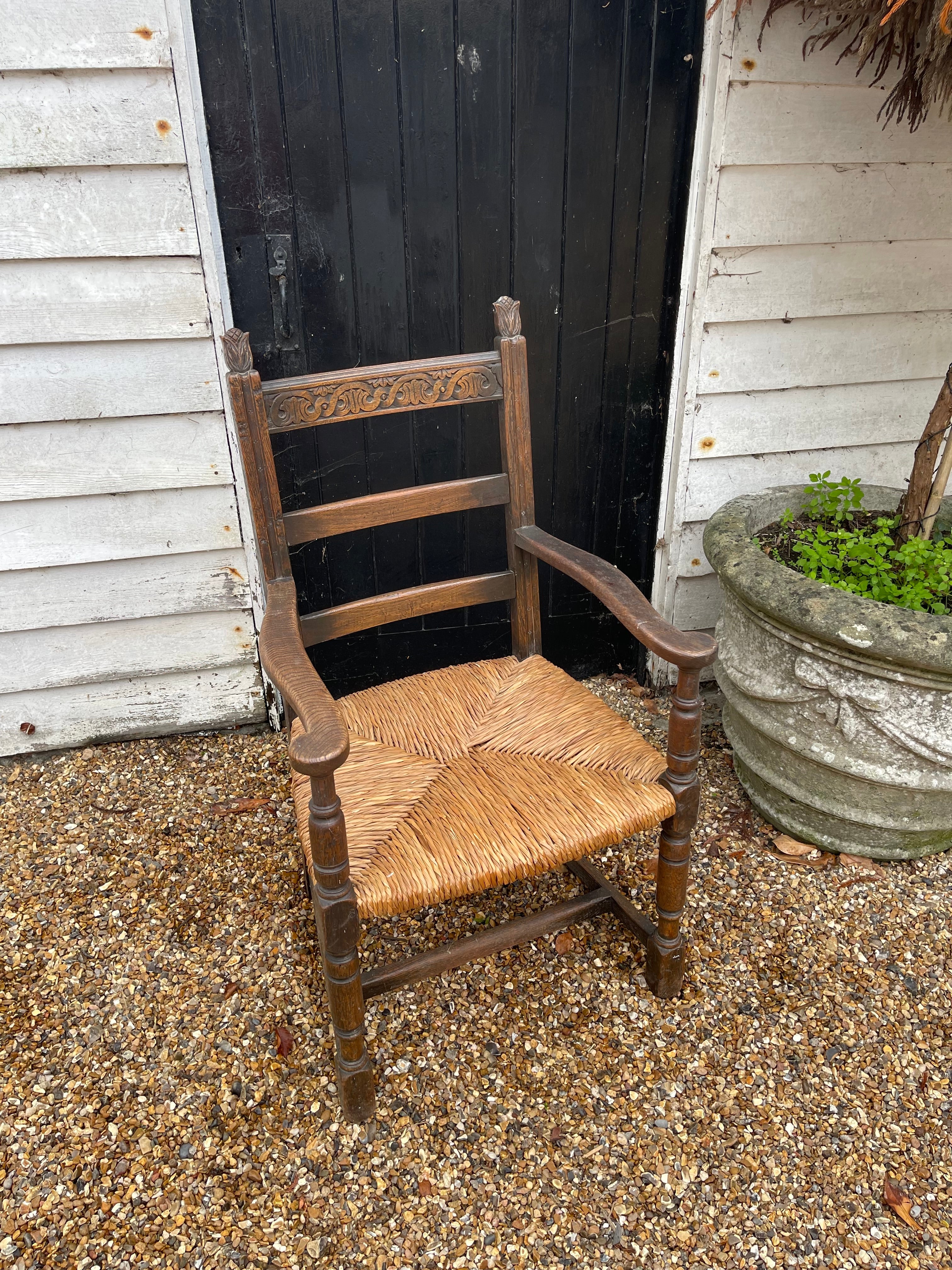 Vintage Carved Wooden Rush Chair